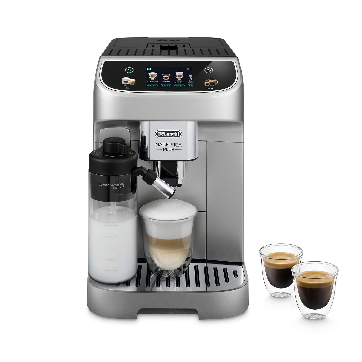 De'Longhi Magnifica Plus Fully Automatic Espresso Machine - Brew 18+ One Touch Coffee Recipes for up to 4 User Profiles, Automatic Milk Steam Wand & Built-in Grinder, Touchscreen Display