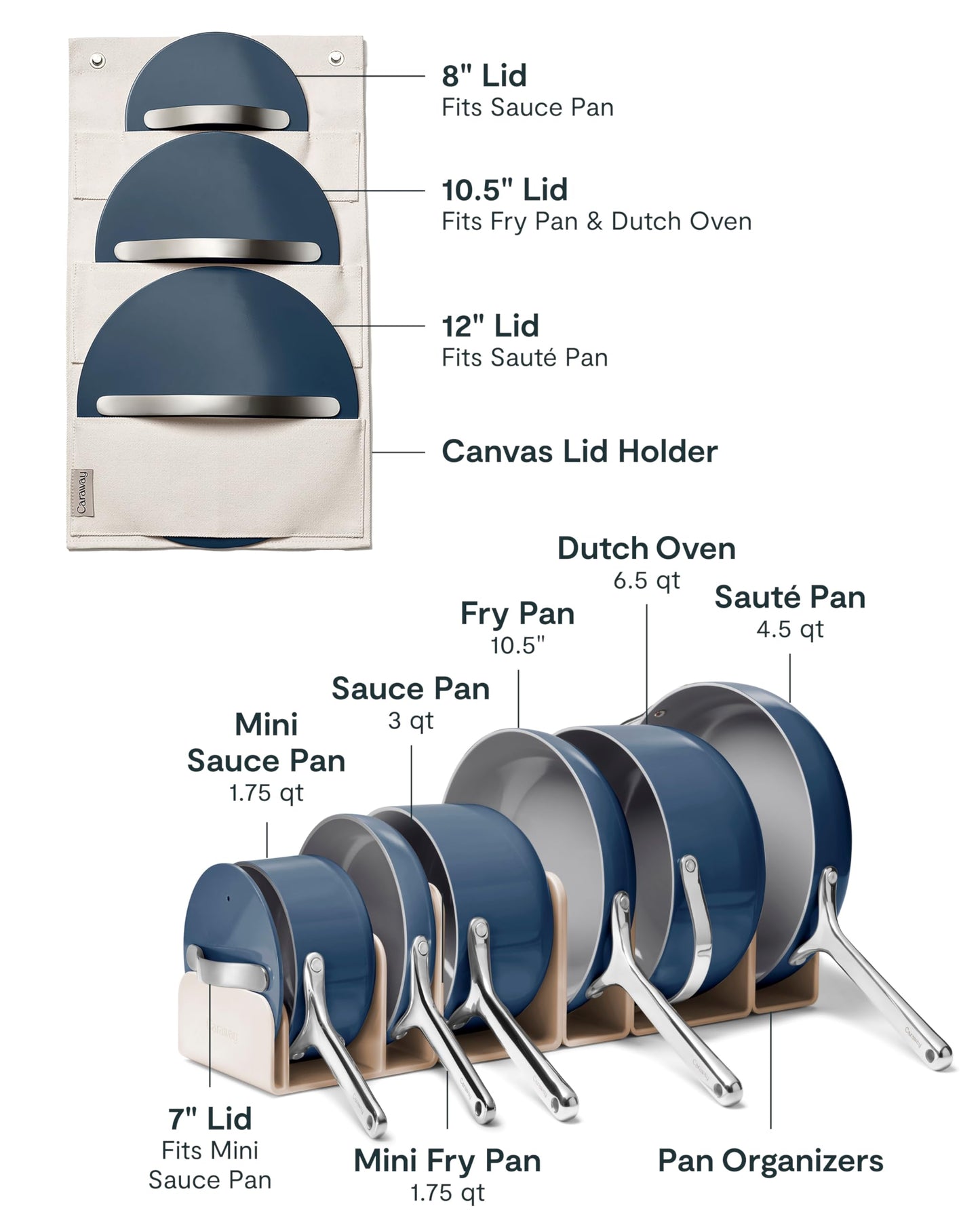 Caraway Deluxe Non-stick Ceramic Cookware Set (16 Piece) Pots, Frying Pans, Lids and Kitchen Storage - PFAS & PFOA Free - Oven Safe Pan Set & Compatible with All Stovetops - Cream