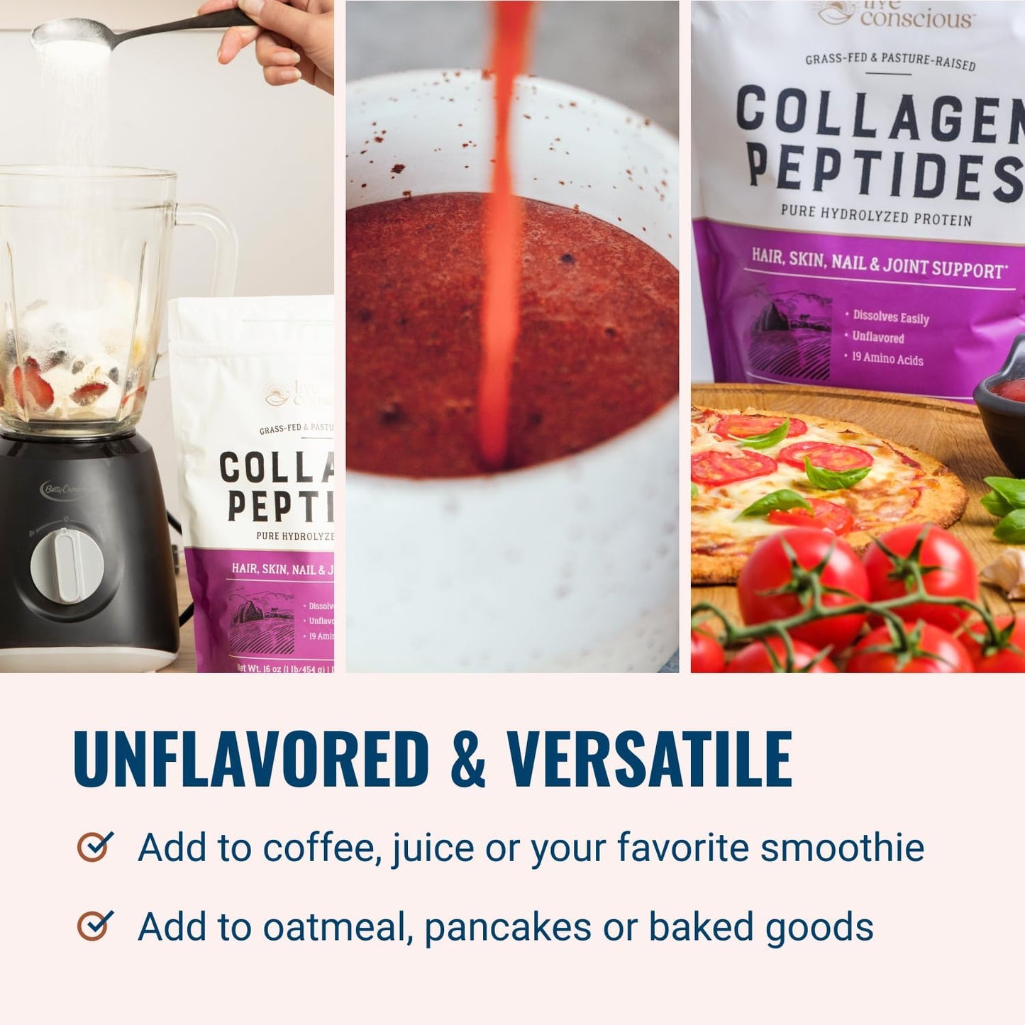 Live Conscious Collagen Peptides Powder - Naturally-Sourced Hydrolyzed Collagen Powder - Hair, Skin, Nail, and Joint Support - Type I & III Grass-Fed Collagen Supplements for Women and Men - 16oz