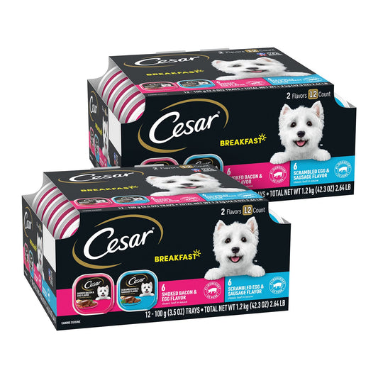 Cesar Wet Dog Food Classic Loaf in Sauce Grilled Chicken, Filet Mignon, Porterhouse Steak, Beef, Chicken & Liver and Turkey Variety Pack 3.5 oz. Easy Peel Trays (36 Count, Pack of 1)