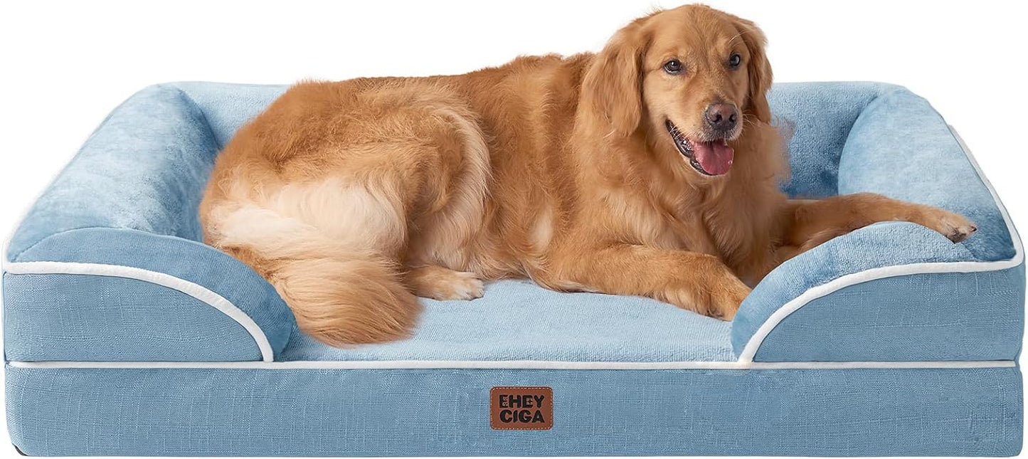 EHEYCIGA Orthopedic Dog Beds for Extra Large Dogs 44x32Inch, Waterproof Memory Foam XL Pet Bed with Sides, Non-Slip and Egg-Crate Foam Big Dog Couch Bed with Washable Removable Cover, Grey