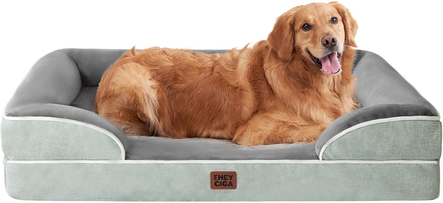 EHEYCIGA Orthopedic Dog Beds for Extra Large Dogs 44x32Inch, Waterproof Memory Foam XL Pet Bed with Sides, Non-Slip and Egg-Crate Foam Big Dog Couch Bed with Washable Removable Cover, Grey