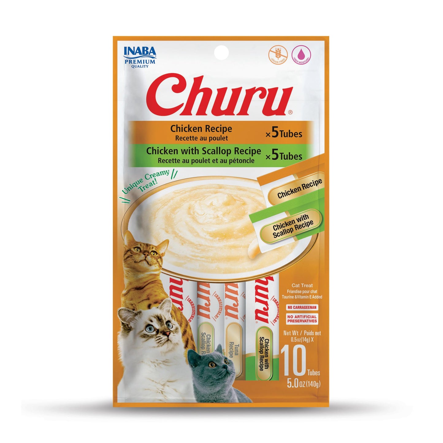 INABA Churu Cat Treats, Grain-Free, Lickable, Squeezable Creamy Purée Cat Treat/Topper, 60 Servings, Chicken Variety Box