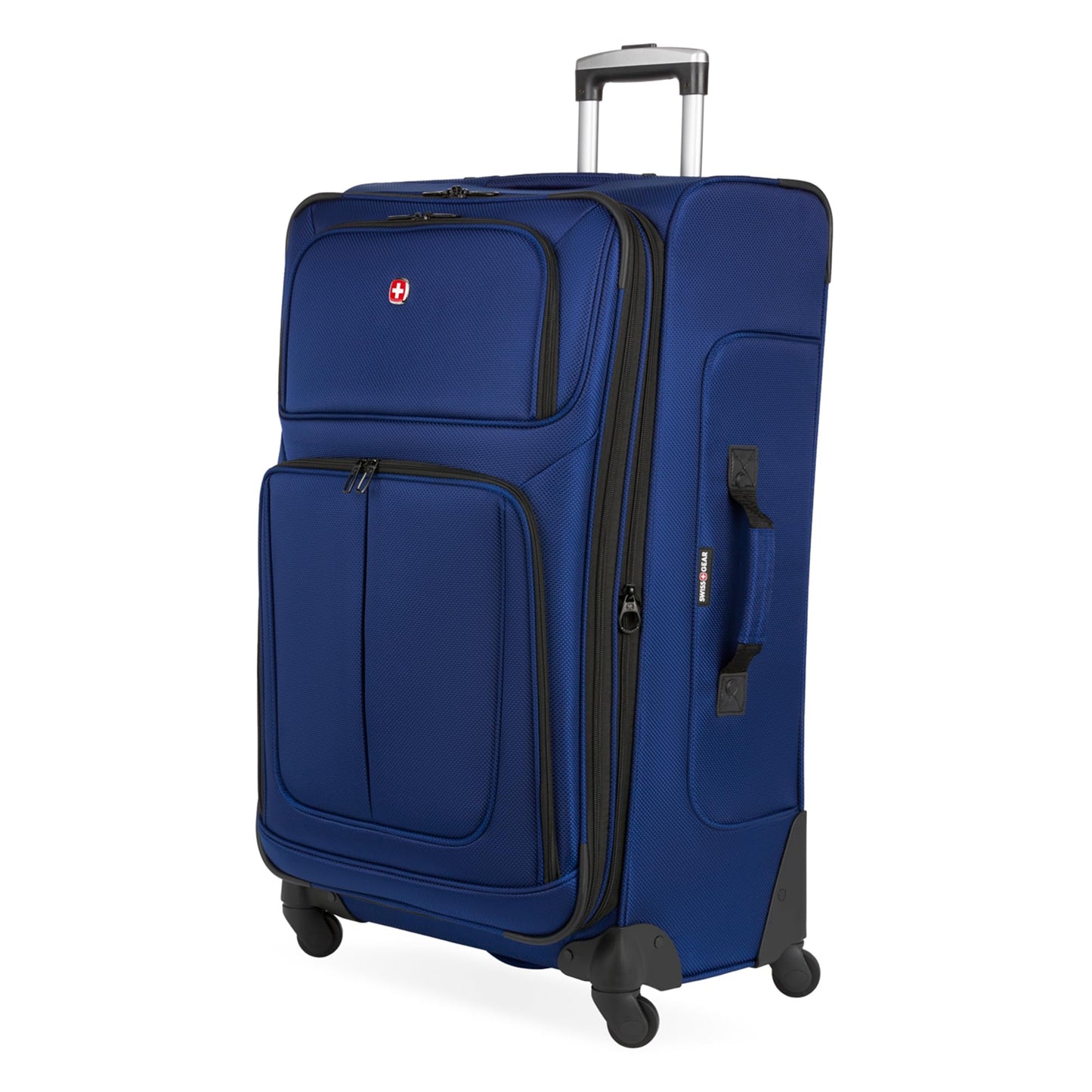 SwissGear Sion Softside Expandable Luggage – Medium Checked Suitcase with 360 Degree Wheels & Retractable Handle – 25 Inch, Perfect for 1-7 Night Trips – Blue
