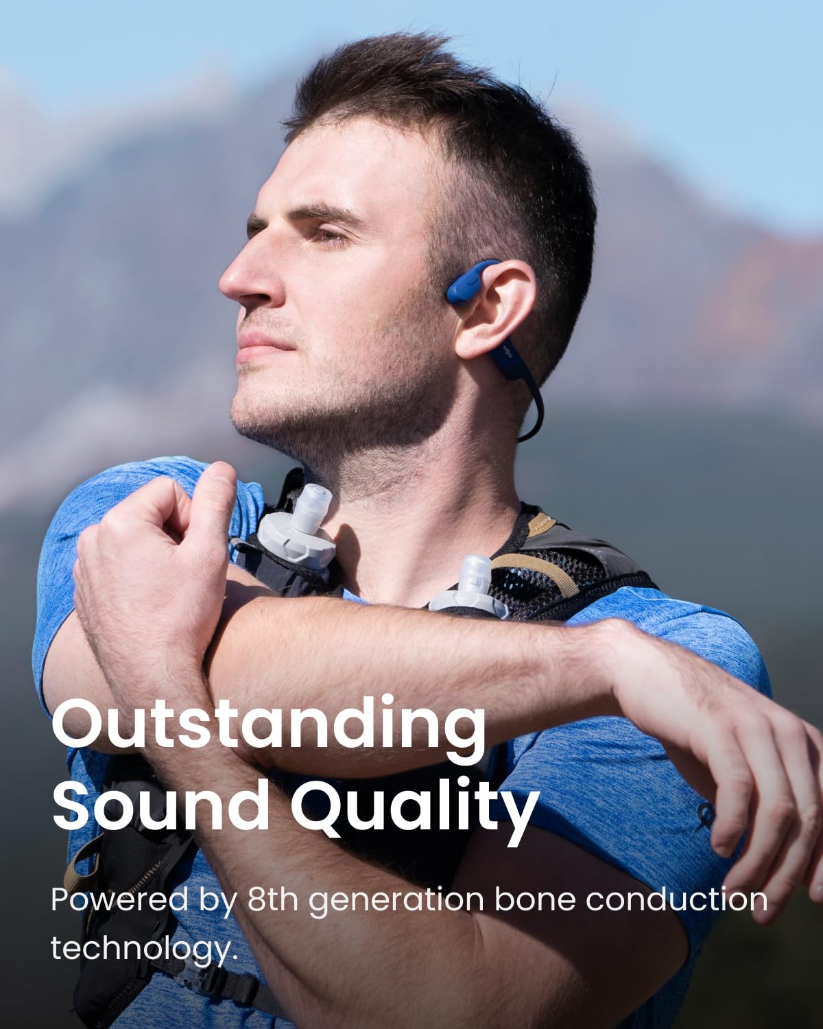 SHOKZ OpenRun Bone Conduction Headphones,Open-Ear Bluetooth Wireless Sport Headphones for Running & Workout,Sweat Resistant, Long 8H Playtime,Mic,Hair Band-Standard-Black