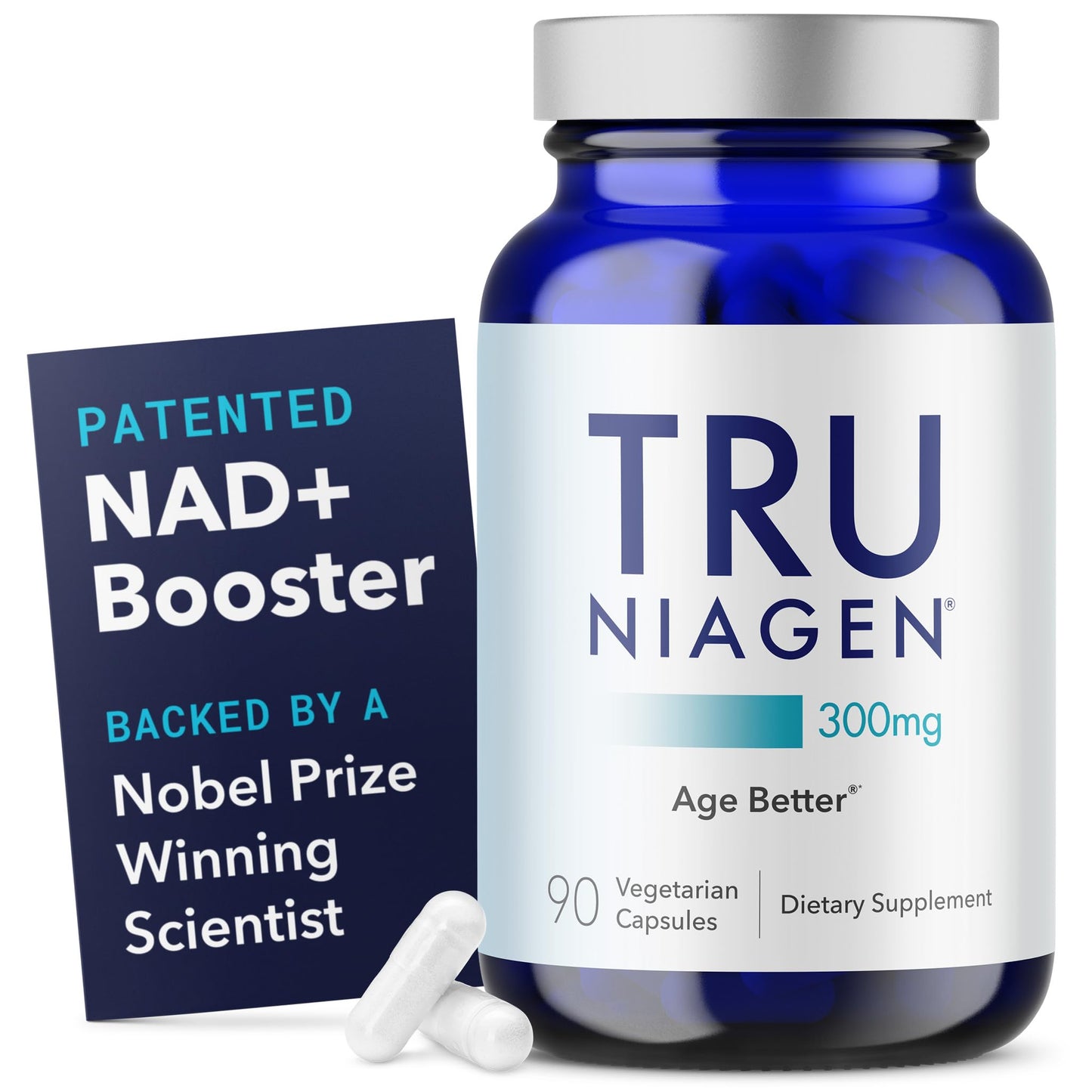 TRU NIAGEN Patented NAD Supplement for Anti Aging and Cell Regeneration, 300 mg Niagen, 90 Servings | Supports Cellular Energy, Brain, Muscle | Nicotinamide Riboside (NR) Take 1 Daily | 2 Bottles