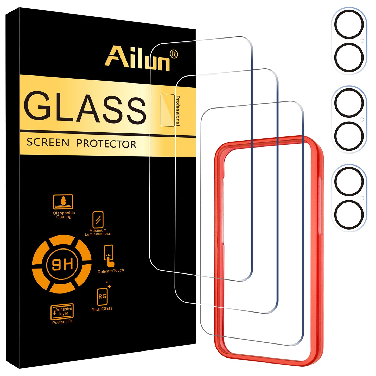 Ailun 3 Pack Screen Protector for iPhone 17 Pro Max [6.9 inch] + 3 Pack Camera Lens Protector with Installation Frame,Dynamic Island Compatible,Case Friendly[Not for iPhone 17/17 Pro/iPhone Air]