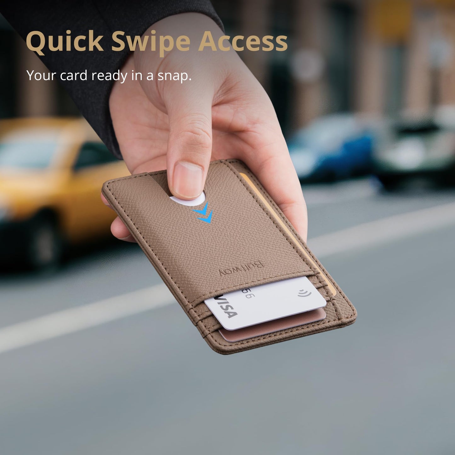 Buffway Slim Minimalist Front Pocket RFID Blocking Leather Wallets for Men and Women - Alaska Black