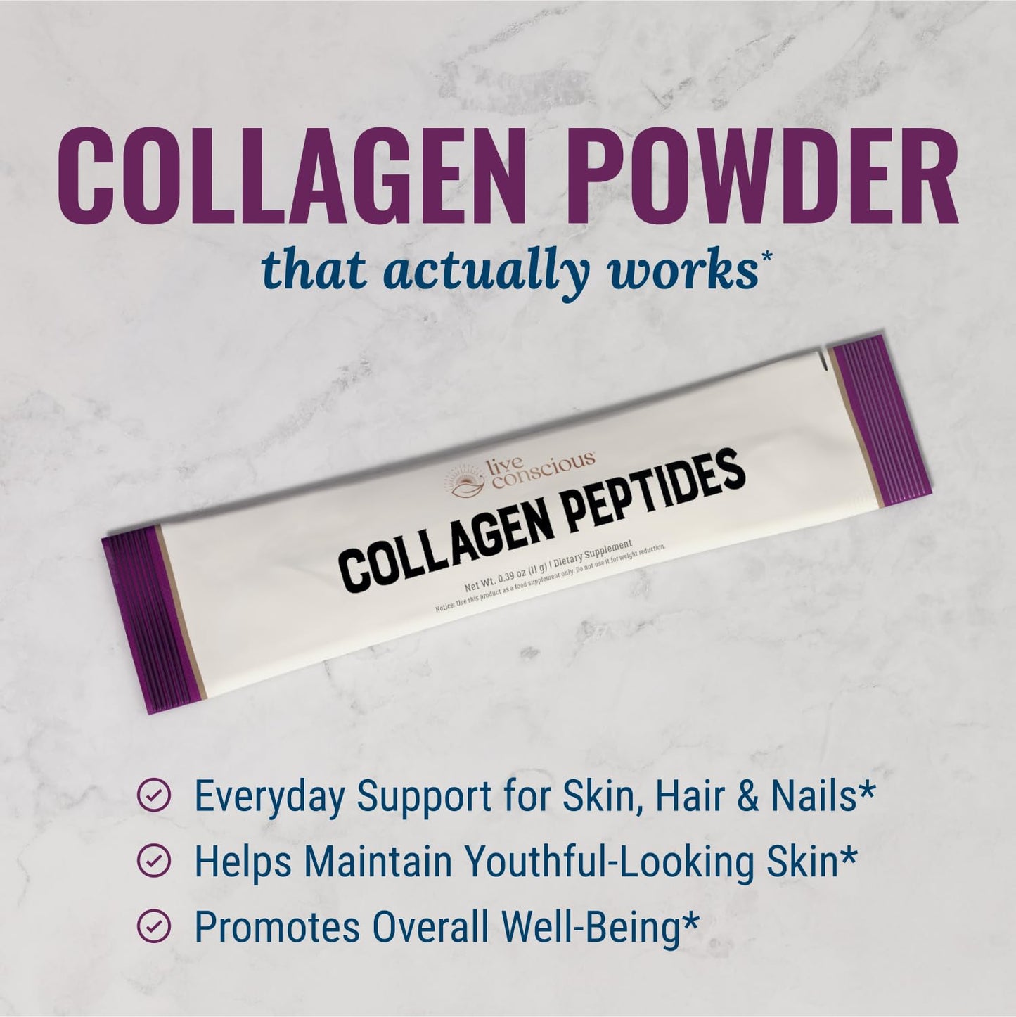 Live Conscious Collagen Peptides Powder - Naturally-Sourced Hydrolyzed Collagen Powder - Hair, Skin, Nail, and Joint Support - Type I & III Grass-Fed Collagen Supplements for Women and Men - 16oz