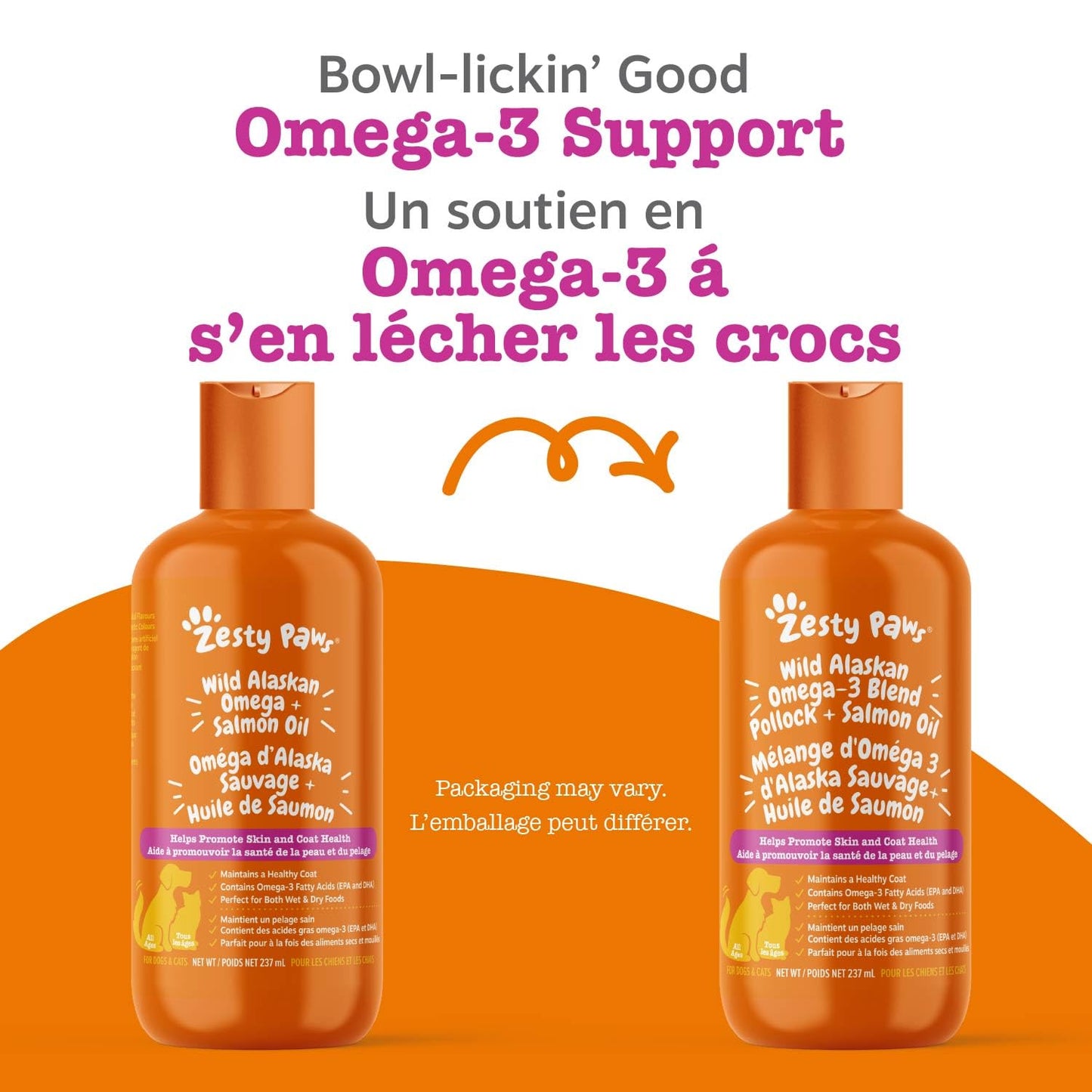Zesty Paws Wild Alaskan Omega-3 Blend Pollock + Salmon Oil for Dogs and Cats- Skin and Coat Support, Omega 3 Supplement for Pets, 8.5oz