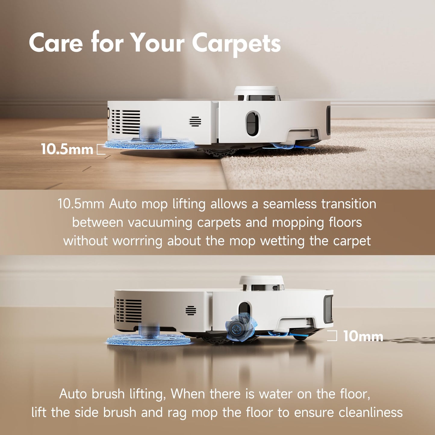 Mova P10 Pro Ultra Robot Vacuum and Mop 13,000Pa Suction, 140°F Hot Water Auto Mop Washing & Drying, Dual Spinning Extenable Mop,10.5mm Lifting for Carpet, 360°Obstacle Avoidance, App Control