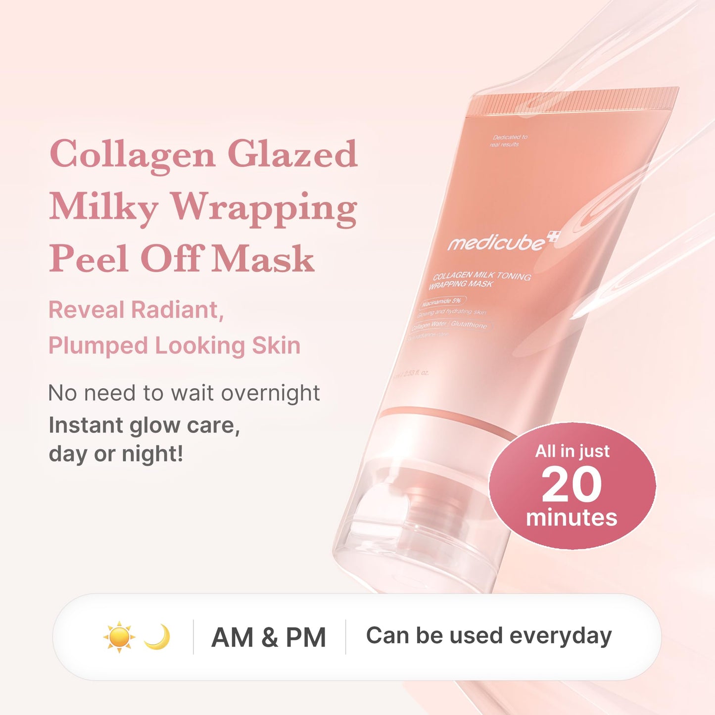 medicube Collagen Overnight Wrapping Peel Off Facial Mask Pack - Elasticity & Hydration Care, Reduces Sagging & Dullness - Hydrolyzed Collagen For Glowing Skin - Korean Skin Care, 2.53 fl.oz