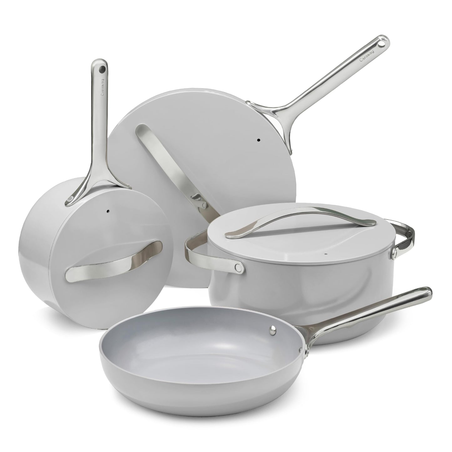 Caraway Deluxe Non-stick Ceramic Cookware Set (16 Piece) Pots, Frying Pans, Lids and Kitchen Storage - PFAS & PFOA Free - Oven Safe Pan Set & Compatible with All Stovetops - Cream