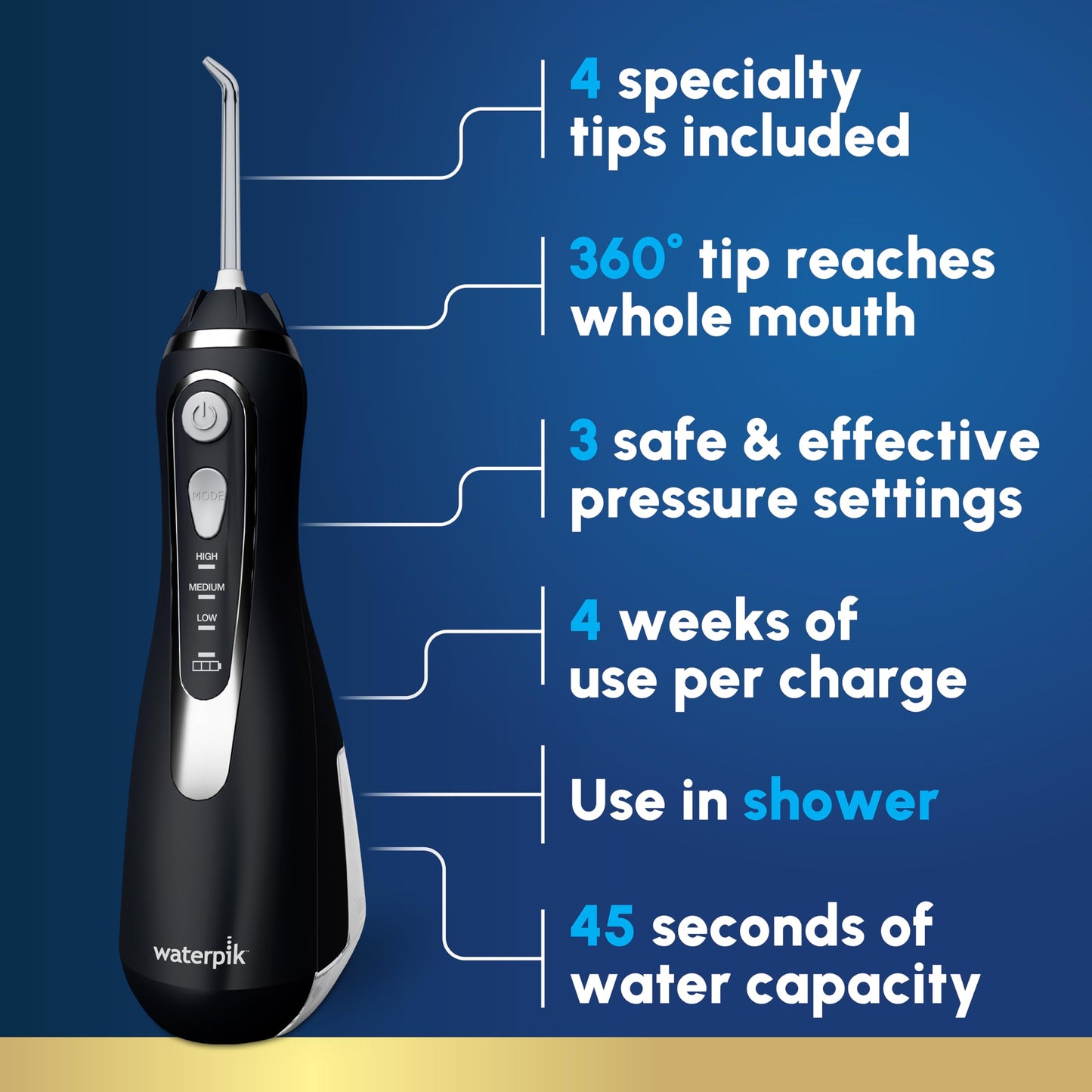 Waterpik Cordless Advanced 2.0 Water Flosser For Teeth, Gums, Braces, Dental Care With Travel Bag and 4 Tips, ADA Accepted, Rechargeable, Portable, and Waterproof, White WP-580, Packaging May Vary