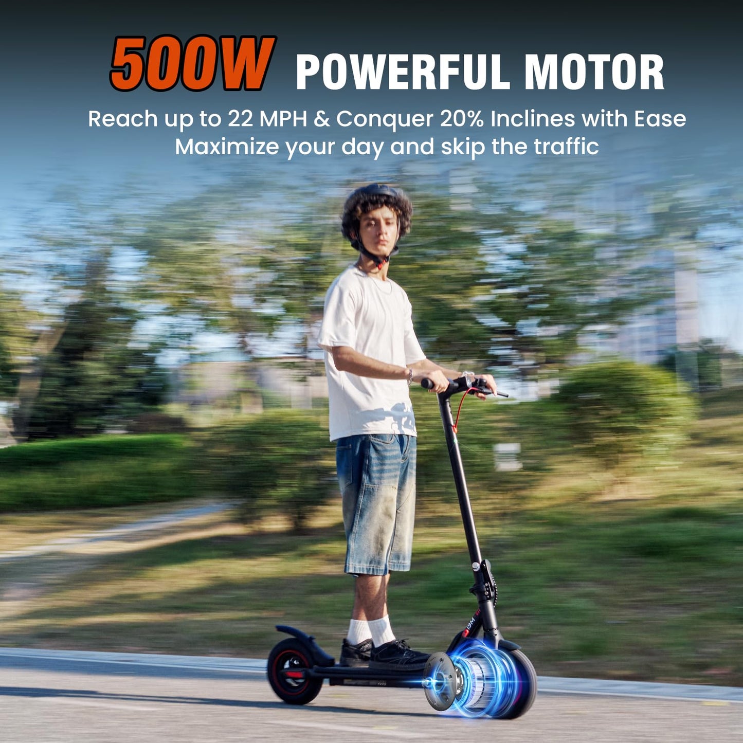 iScooter Electric Scooter Adults & Big Kids, 500/650 Peak Power, Up to 15/18/25 Miles Range, 19/22/25 MPH Top Speed, Cruise Control, Dual Braking System, Foldable E Scooter for Commuting & Campus Use