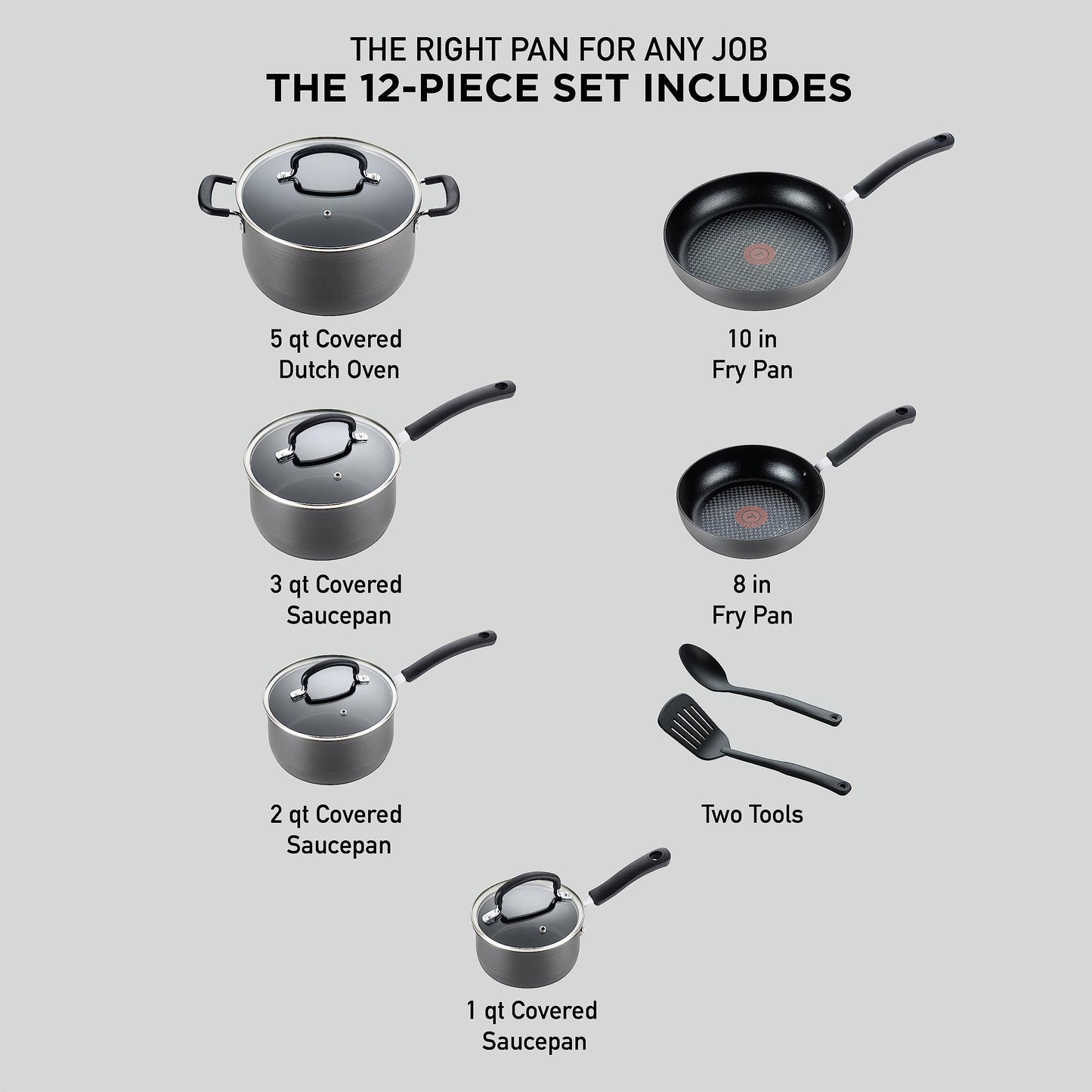 T-Fal Ultimate Hard Anodized Nonstick Cookware Set 17 Piece, Nonstick Pots and Pans Set with Fry Pan, Saucepans, Saute-Pan, Griddle, Dishwasher Safe, Black
