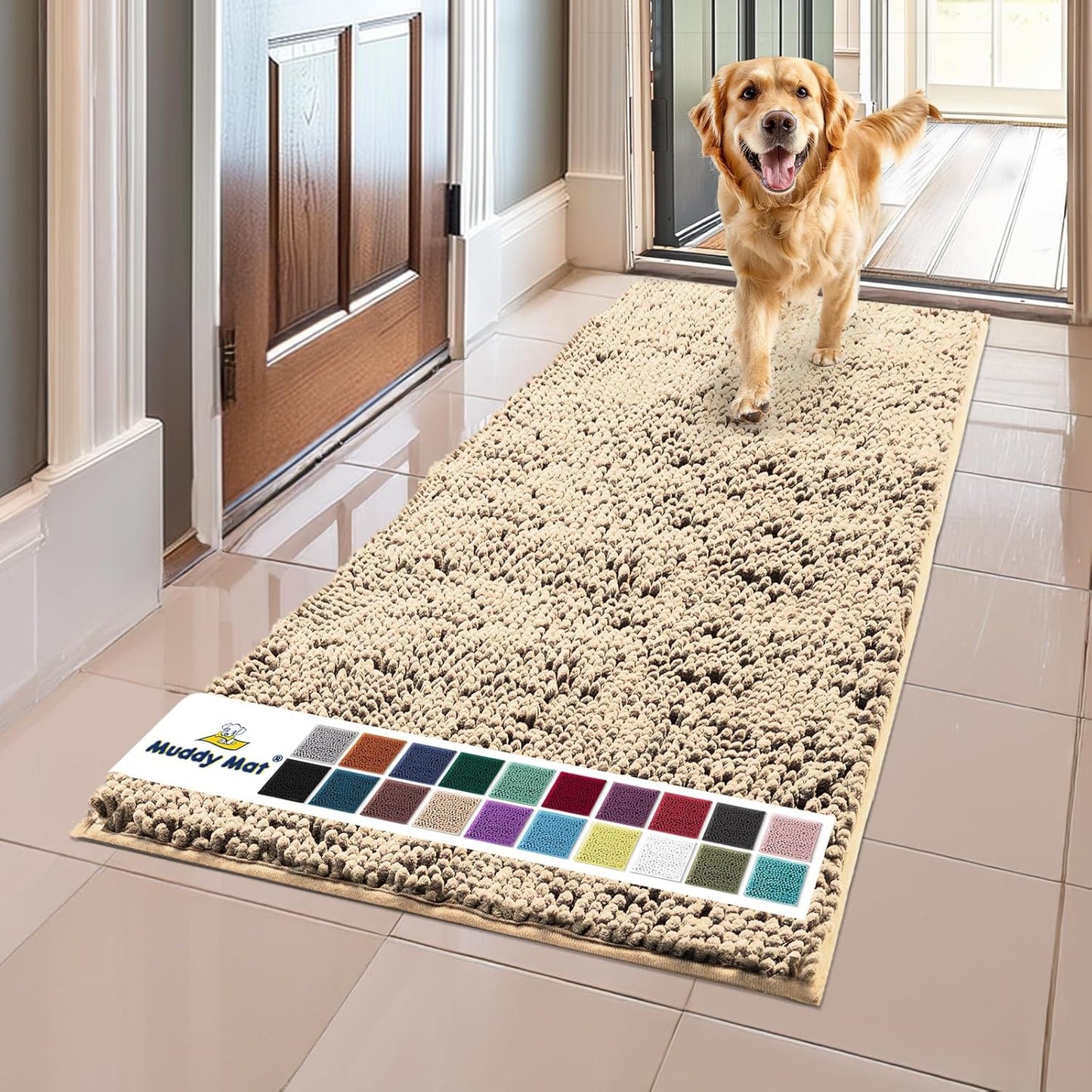 Muddy Mat® Shown on TV Super Absorbent Microfiber Dog Door Mat for Muddy Paws, Non-Slip Washable Pet Rug, Quick Dry Chenille Entryway Carpet, Machine Washable Indoor Outdoor mat, Grey 30"x19"