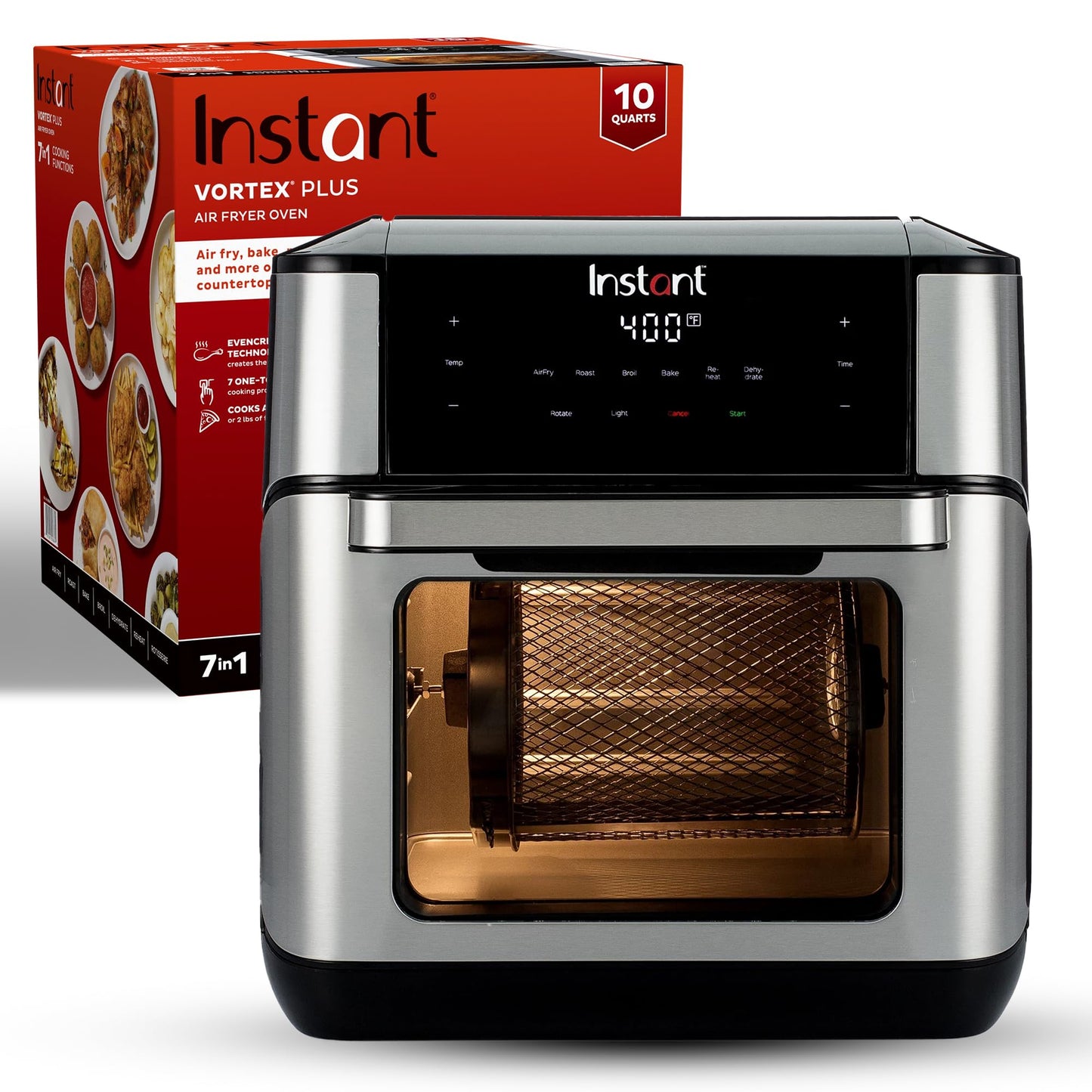 Instant Pot 4Qt VORTEX 6-in-1 Mini Air Fryer, Custom Program Options, Air Fry, Broil, Roast, Dehydrate, Bake, Reheat, Black, 4 Quarts