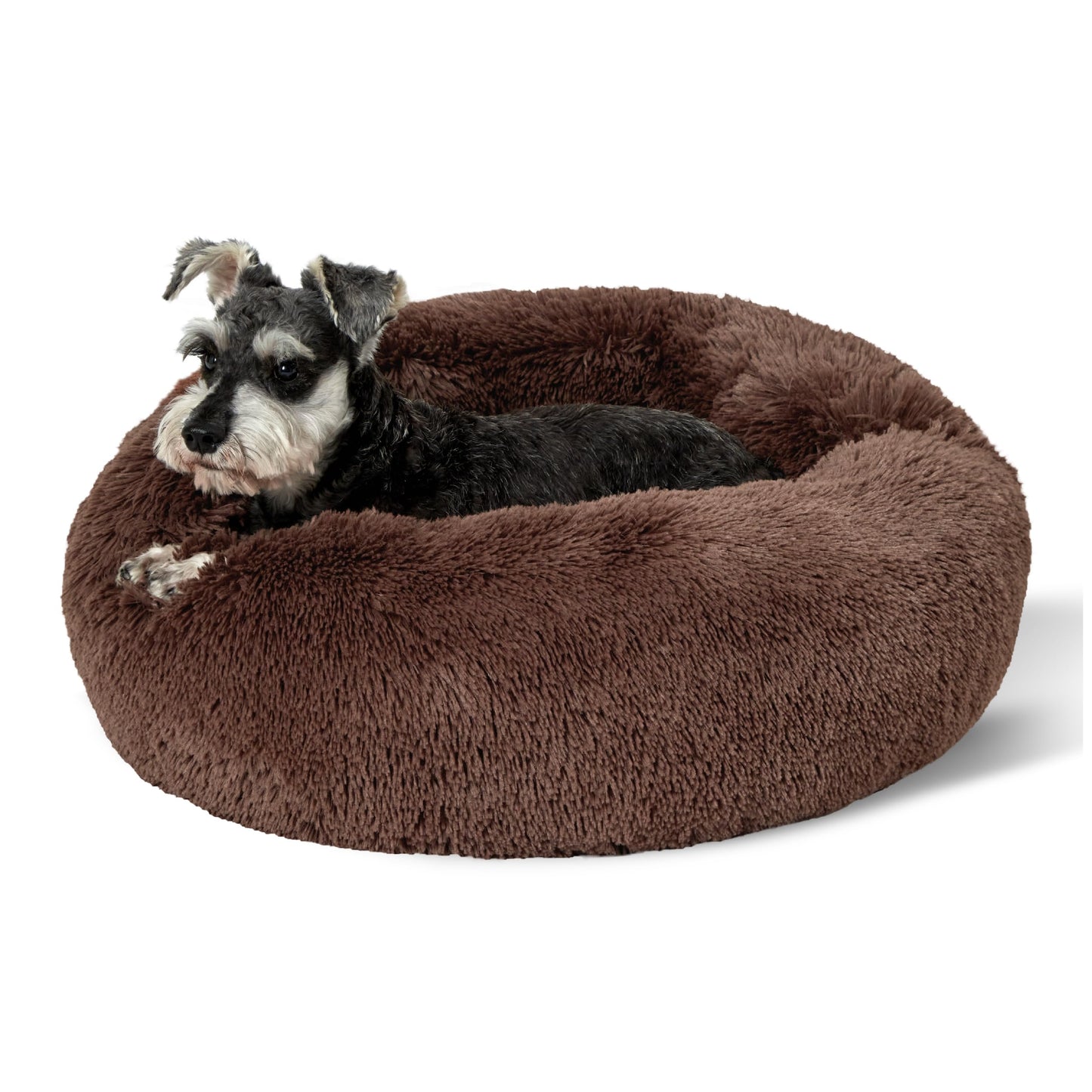 Bedsure Calming Dog Bed Medium Size Dog - Donut Washable Medium Pet Bed, 30 inches Anti-Slip Round Fluffy Plush Faux Fur Cat Bed, Fits up to 45 lbs Pets, Camel