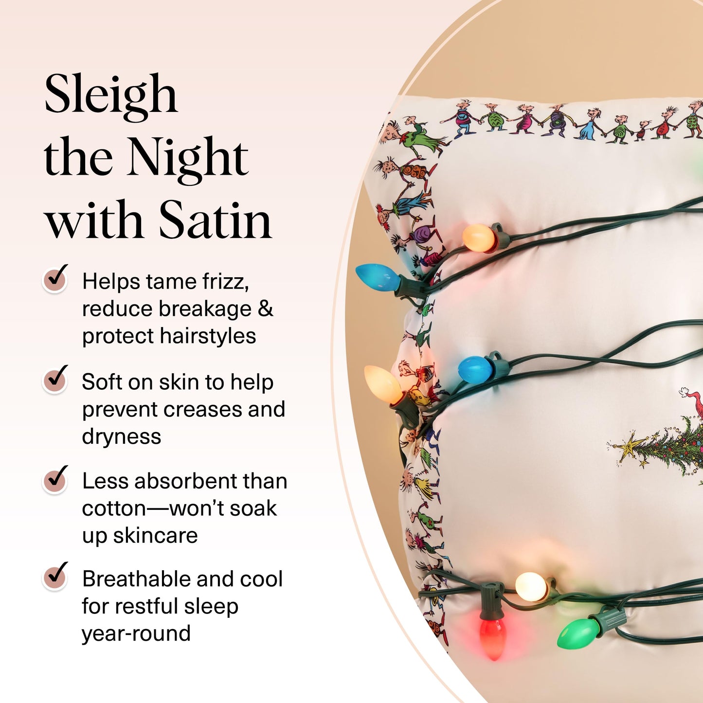 Kitsch x Elf North Pole - Satin Pillowcase with Zipper for Hair & Skin – Softer Than Silk, Cooling Pillow case, Wrinkle-Free, Machine Washable, Queen/Standard (19x26)