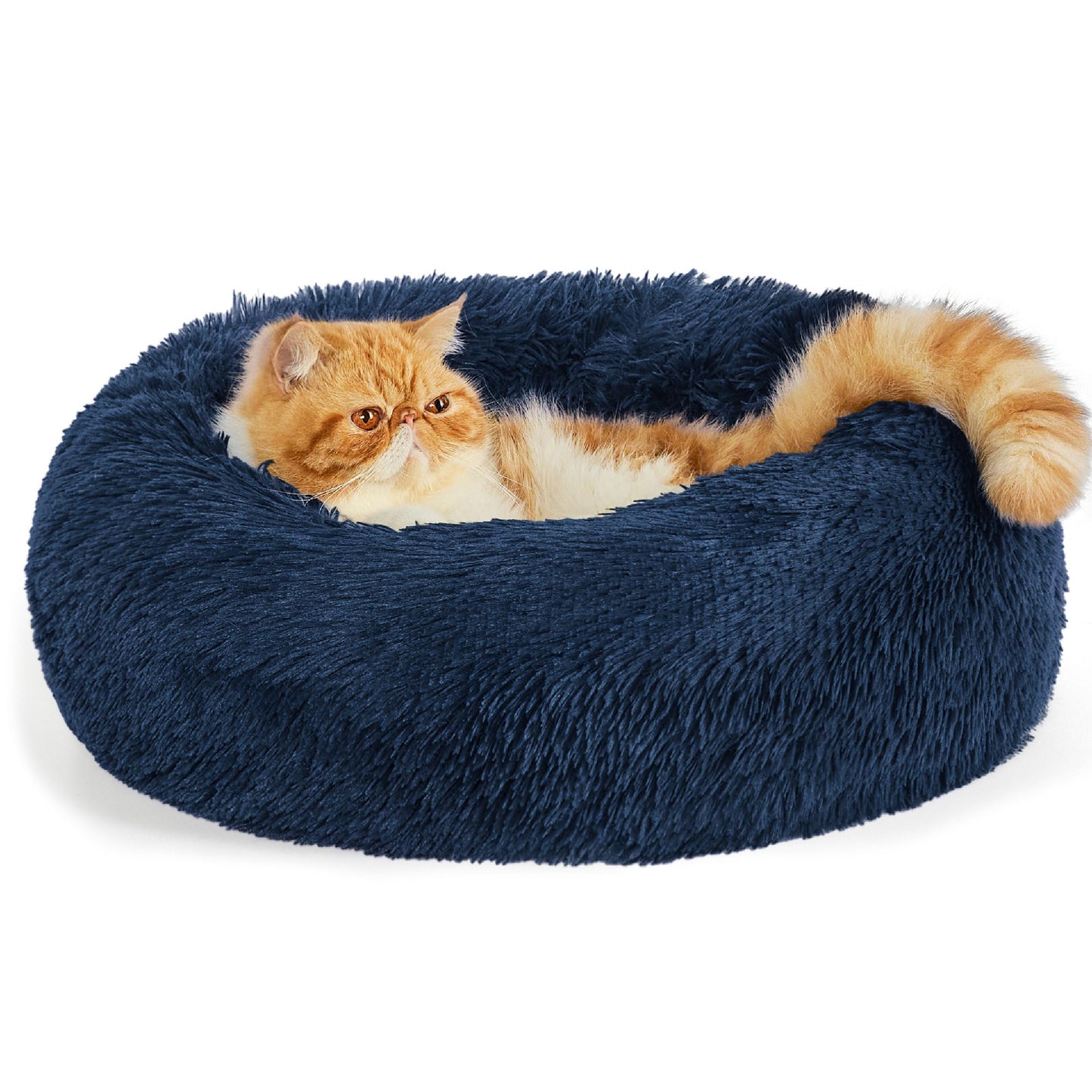 Bedsure Calming Dog Bed Medium Size Dog - Donut Washable Medium Pet Bed, 30 inches Anti-Slip Round Fluffy Plush Faux Fur Cat Bed, Fits up to 45 lbs Pets, Camel