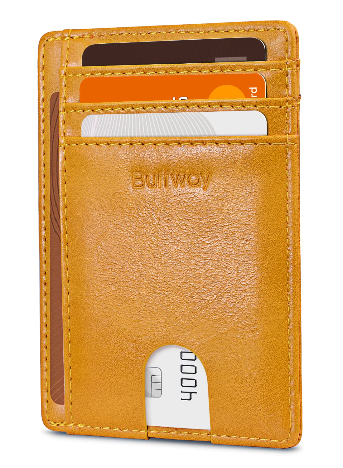Buffway Slim Minimalist Front Pocket RFID Blocking Leather Wallets for Men and Women - Alaska Black