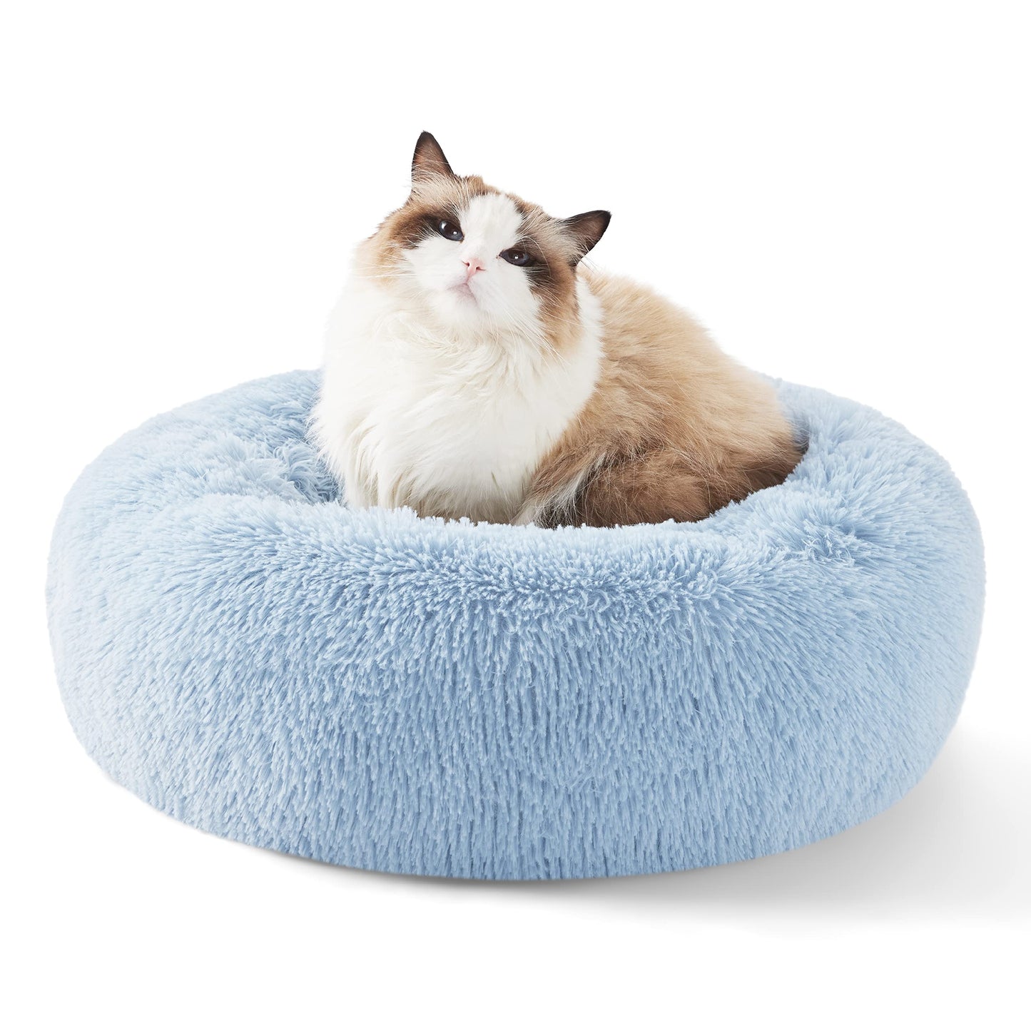 Bedsure Calming Dog Bed Medium Size Dog - Donut Washable Medium Pet Bed, 30 inches Anti-Slip Round Fluffy Plush Faux Fur Cat Bed, Fits up to 45 lbs Pets, Camel