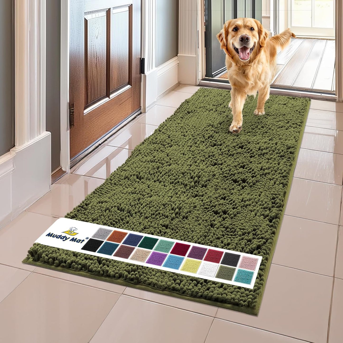 Muddy Mat® Shown on TV Super Absorbent Microfiber Dog Door Mat for Muddy Paws, Non-Slip Washable Pet Rug, Quick Dry Chenille Entryway Carpet, Machine Washable Indoor Outdoor mat, Grey 30"x19"