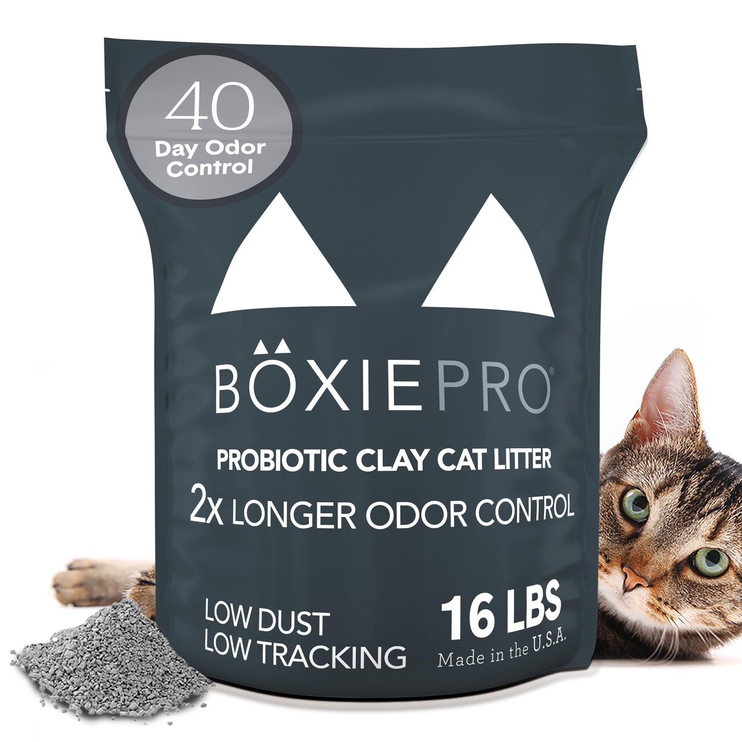 Boxie Probiotic Cat Litter, 40 Day Odor Control, Clumping Clay Kitty Litter, Odor Eliminating Probiotics, Dust-Free, No Fragrances No Fillers, 16 lb