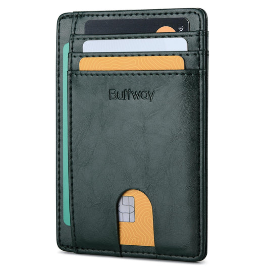 Buffway Slim Minimalist Front Pocket RFID Blocking Leather Wallets for Men and Women - Alaska Black