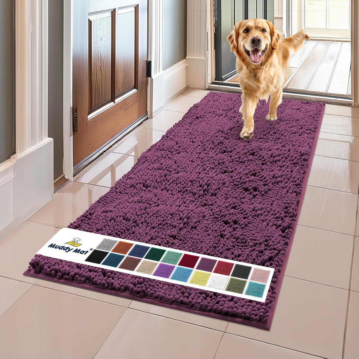Muddy Mat® Shown on TV Super Absorbent Microfiber Dog Door Mat for Muddy Paws, Non-Slip Washable Pet Rug, Quick Dry Chenille Entryway Carpet, Machine Washable Indoor Outdoor mat, Grey 30"x19"