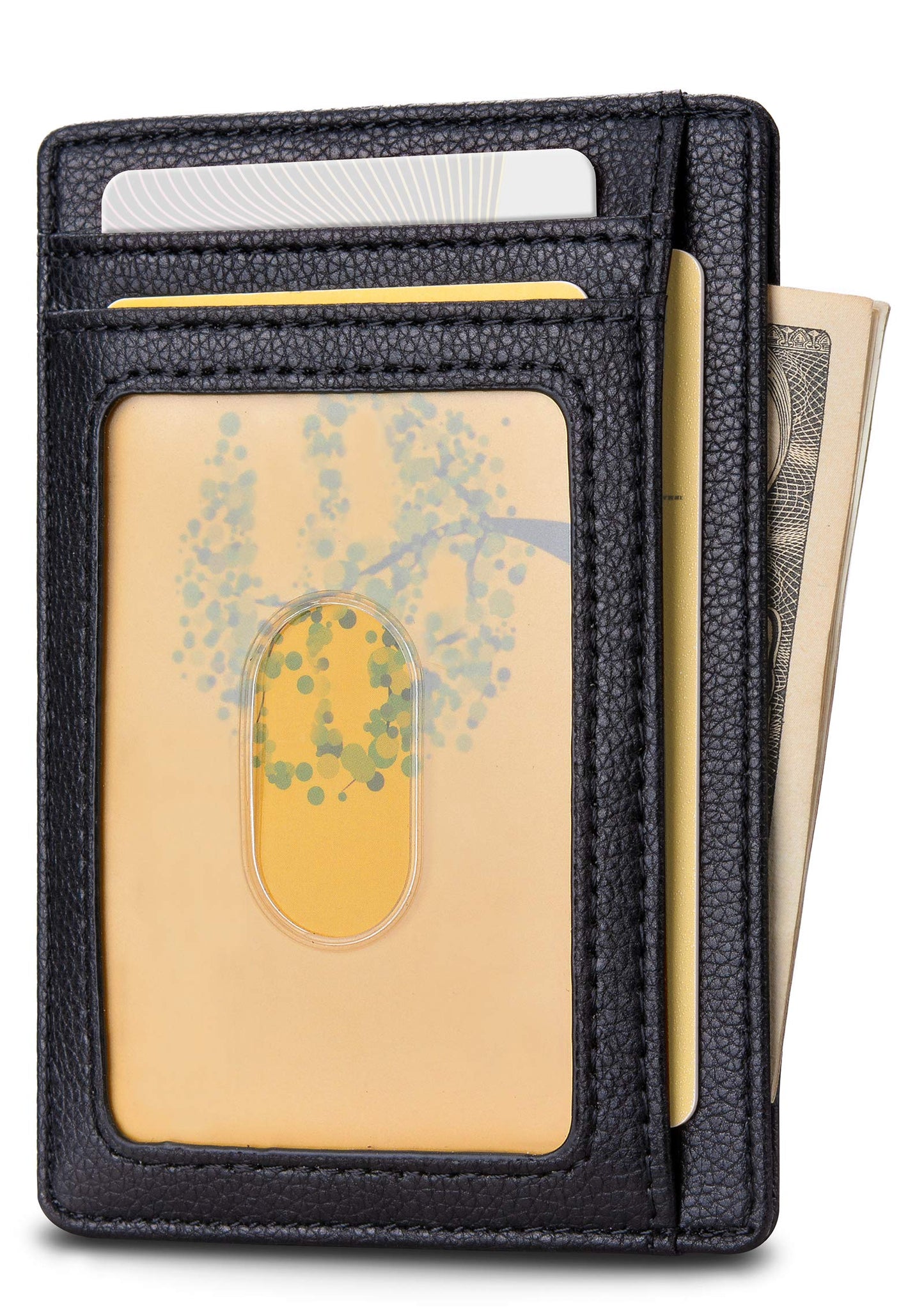 Buffway Slim Minimalist Front Pocket RFID Blocking Leather Wallets for Men and Women - Alaska Black