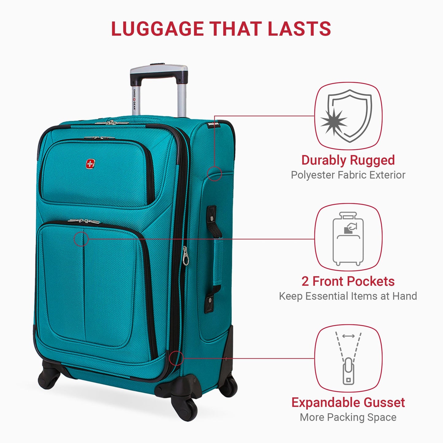 SwissGear Sion Softside Expandable Luggage – Medium Checked Suitcase with 360 Degree Wheels & Retractable Handle – 25 Inch, Perfect for 1-7 Night Trips – Blue