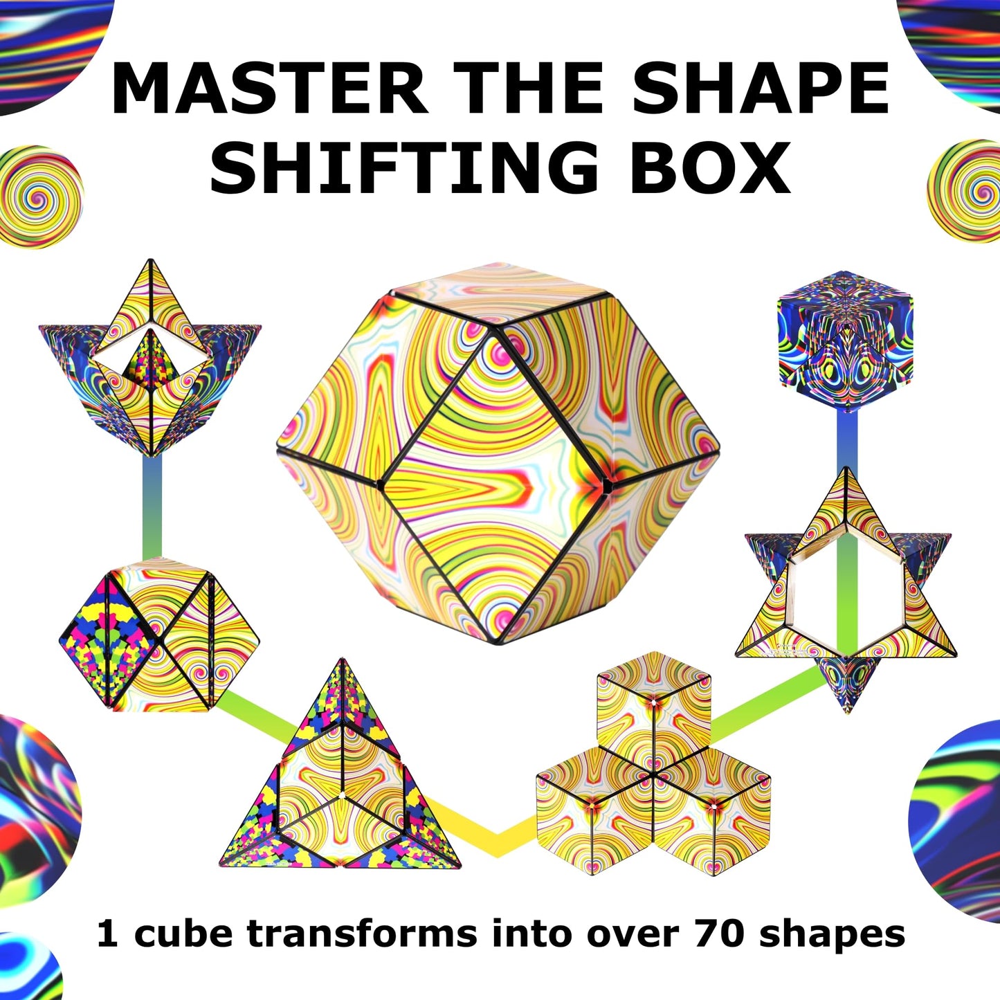SHASHIBO Shape Shifting Box - Award-Winning Fidget Toy w/ 36 Rare Earth Magnets - Fidget Cube Transforms Into Over 70 Shapes, Sensory Toy Gift for Kids, Teens, and Adults (Vapor)