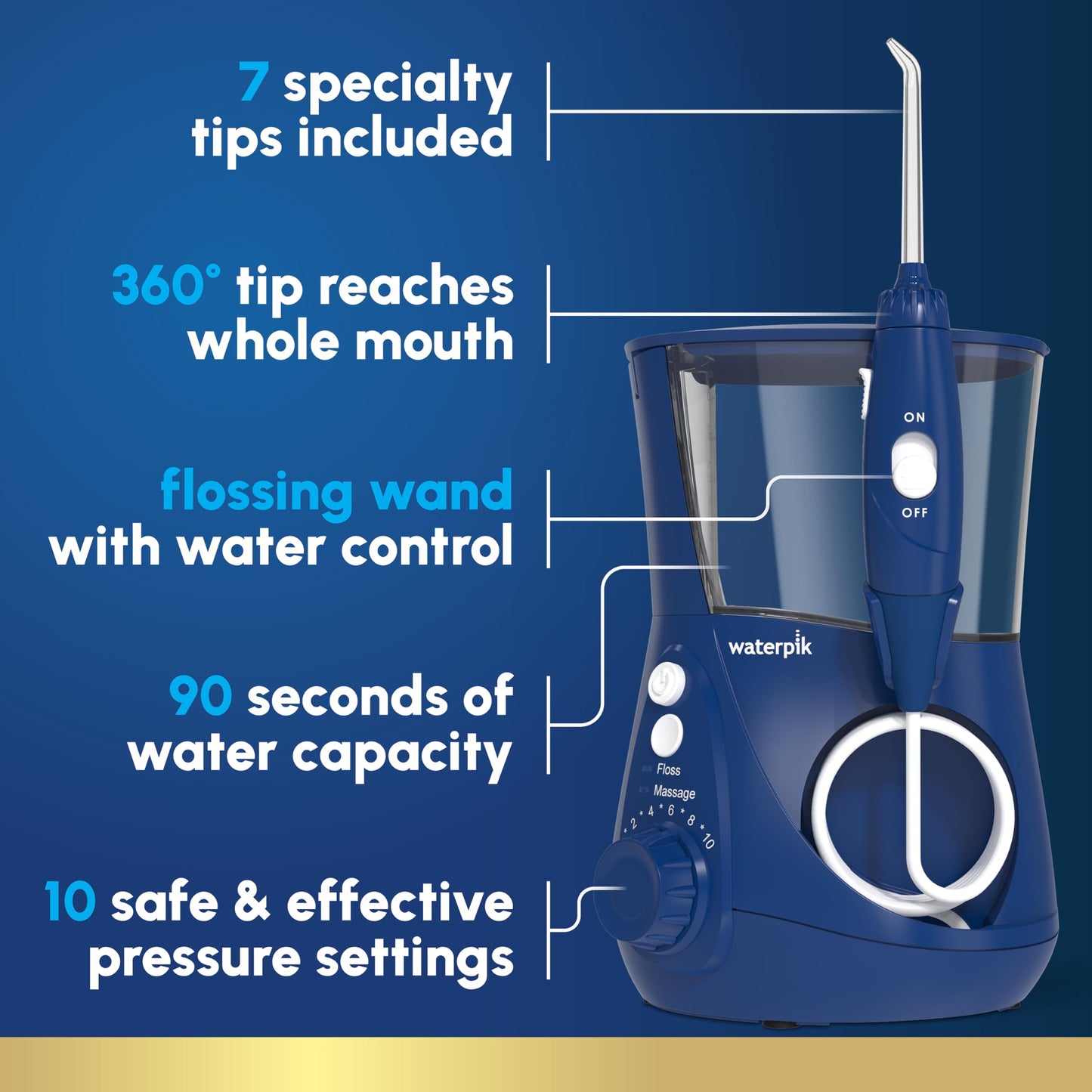 Waterpik Aquarius Water Flosser For Teeth Cleaning, Gums, Braces, Dental Care, Electric Power With 10 Settings, 7 Tips For Multiple Users And Needs, ADA Accepted, White WP-660, Packaging May Vary