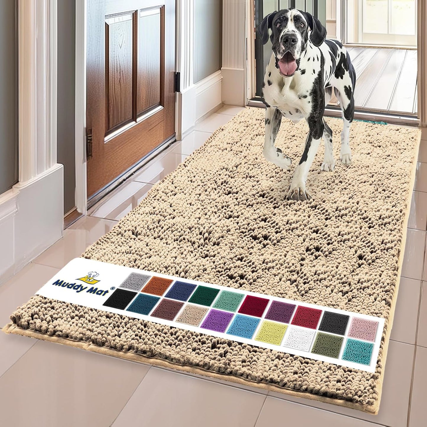 Muddy Mat® Shown on TV Super Absorbent Microfiber Dog Door Mat for Muddy Paws, Non-Slip Washable Pet Rug, Quick Dry Chenille Entryway Carpet, Machine Washable Indoor Outdoor mat, Grey 30"x19"