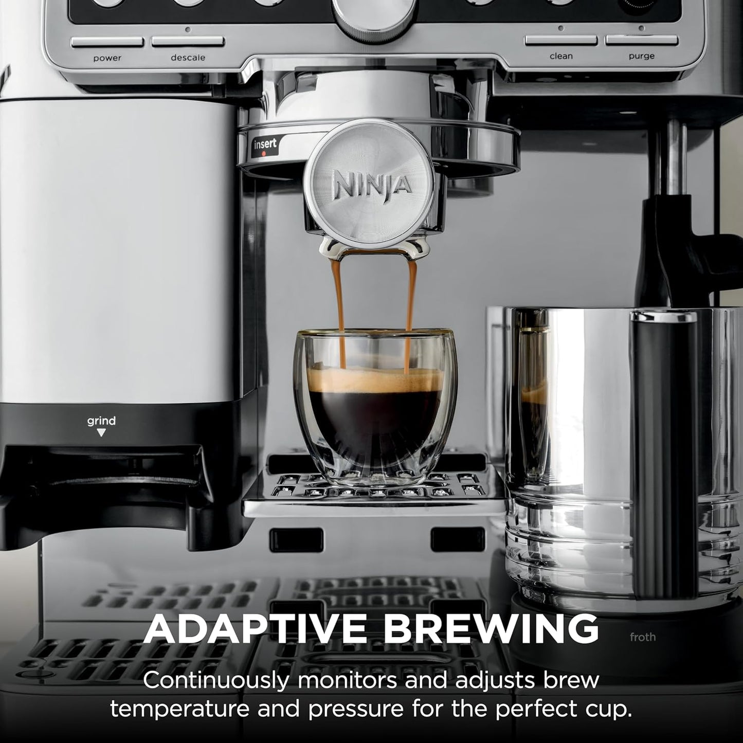 Ninja Luxe Café Pro Series, Espresso Machine, Drip Coffee, Cold Brew, Hot Water, Integrated Tamper, Built-in Grinder, Hands-Free Frother for Cappuccinos, Lattes, Americanos, Dairy or Non-Dairy, ES701