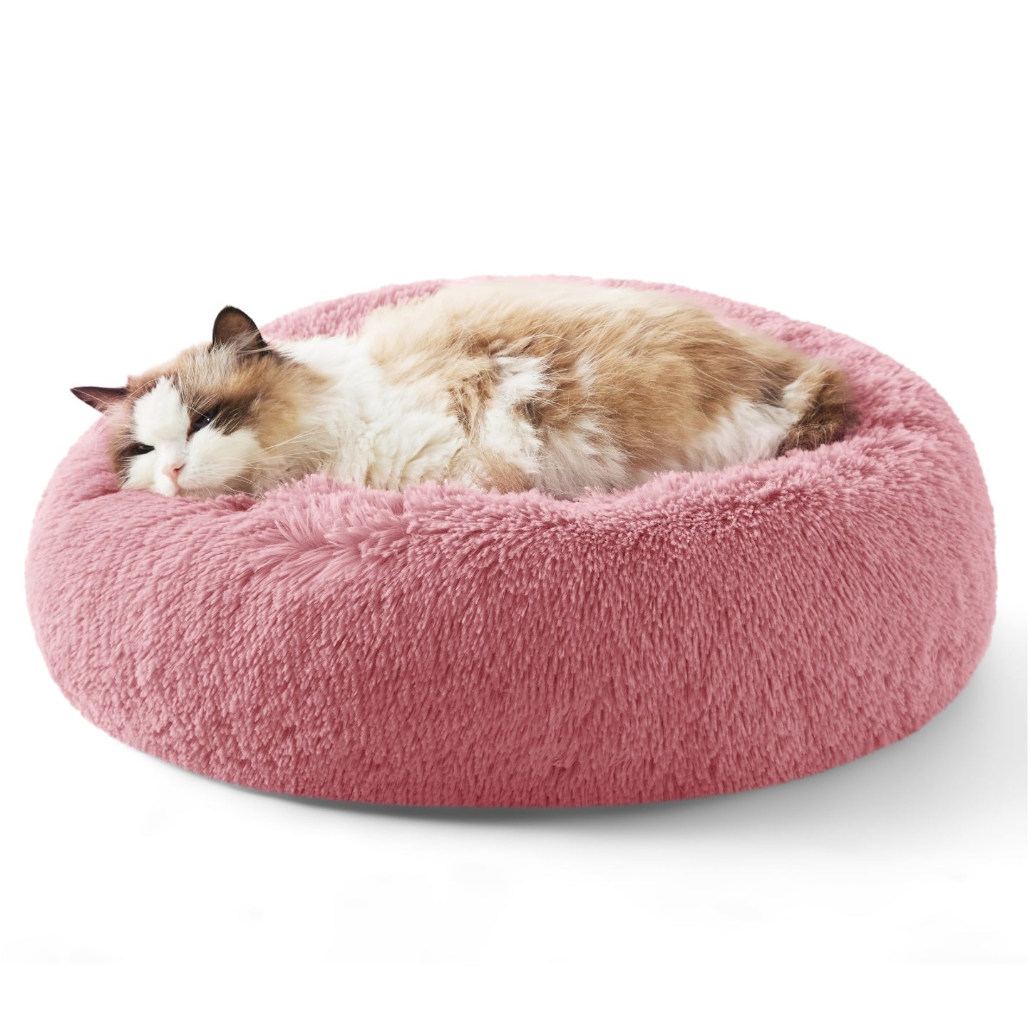 Bedsure Calming Dog Bed Medium Size Dog - Donut Washable Medium Pet Bed, 30 inches Anti-Slip Round Fluffy Plush Faux Fur Cat Bed, Fits up to 45 lbs Pets, Camel