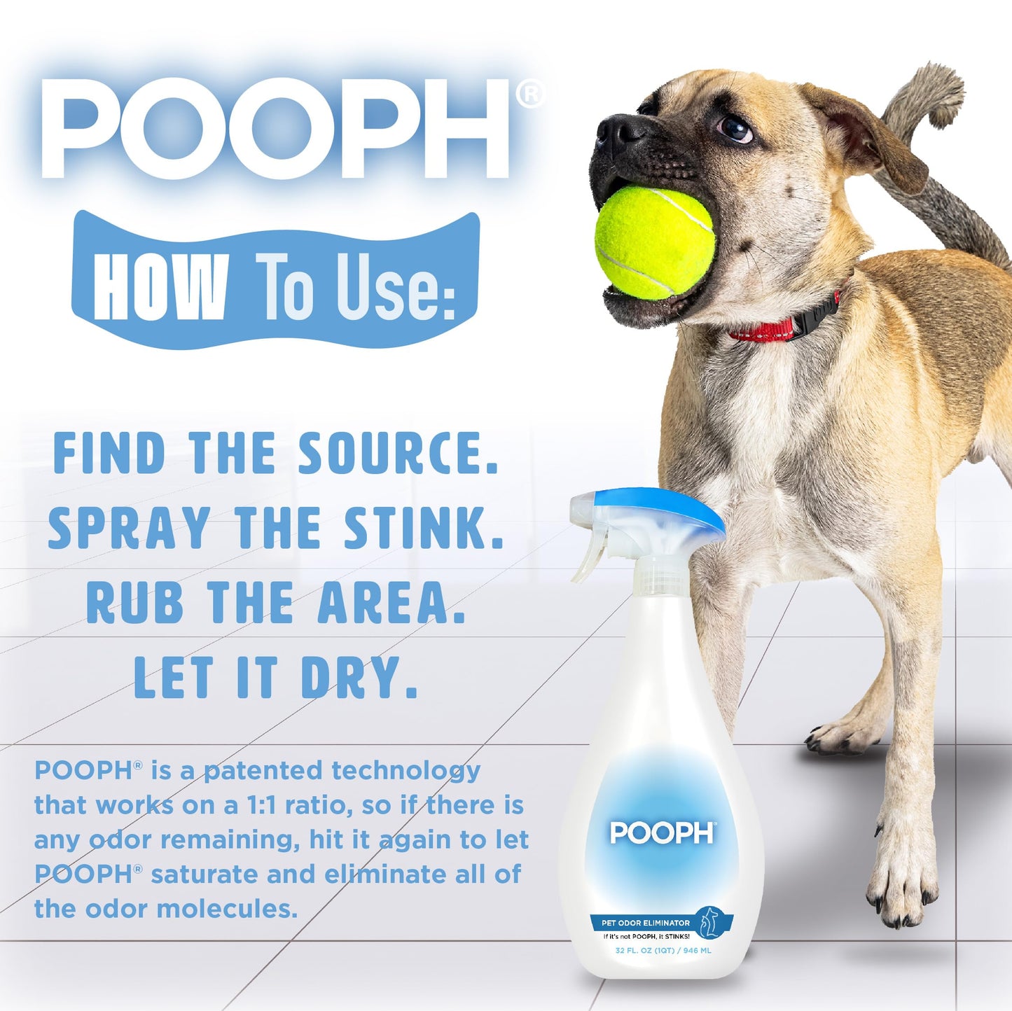 POOPH® Pet Odor Eliminator – 32 fl oz Bottle – Organic, NO Fragrances, NO Harsh Chemicals – Fast, Safe and Effective, Works On-Contact! For Home, Auto, Upholstery, Furniture – Safe for Pets & People
