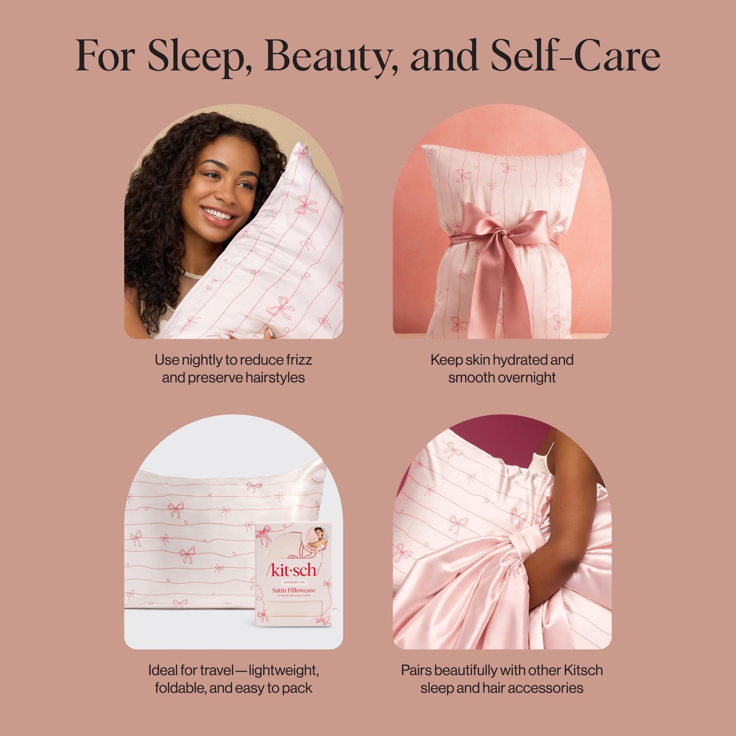 Kitsch Satin Pillowcase, Softer Than Silk Pillow Cases Queen, Cooling Pillow Covers, Satin Pillowcase w/Zipper for Hair, Skin & Quality Sleep, Wrinkle-Free & Smooth, Queen Size 19"x26", Cherry Print