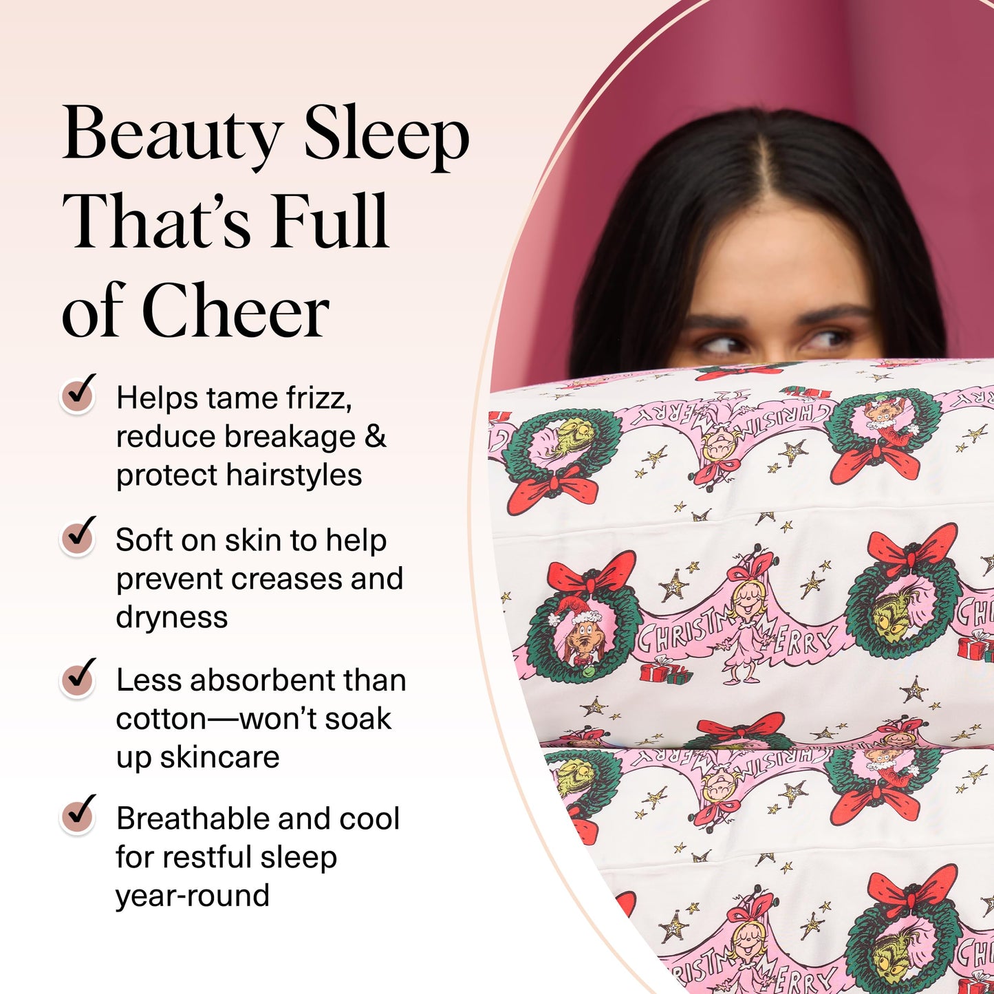 Kitsch x Elf North Pole - Satin Pillowcase with Zipper for Hair & Skin – Softer Than Silk, Cooling Pillow case, Wrinkle-Free, Machine Washable, Queen/Standard (19x26)