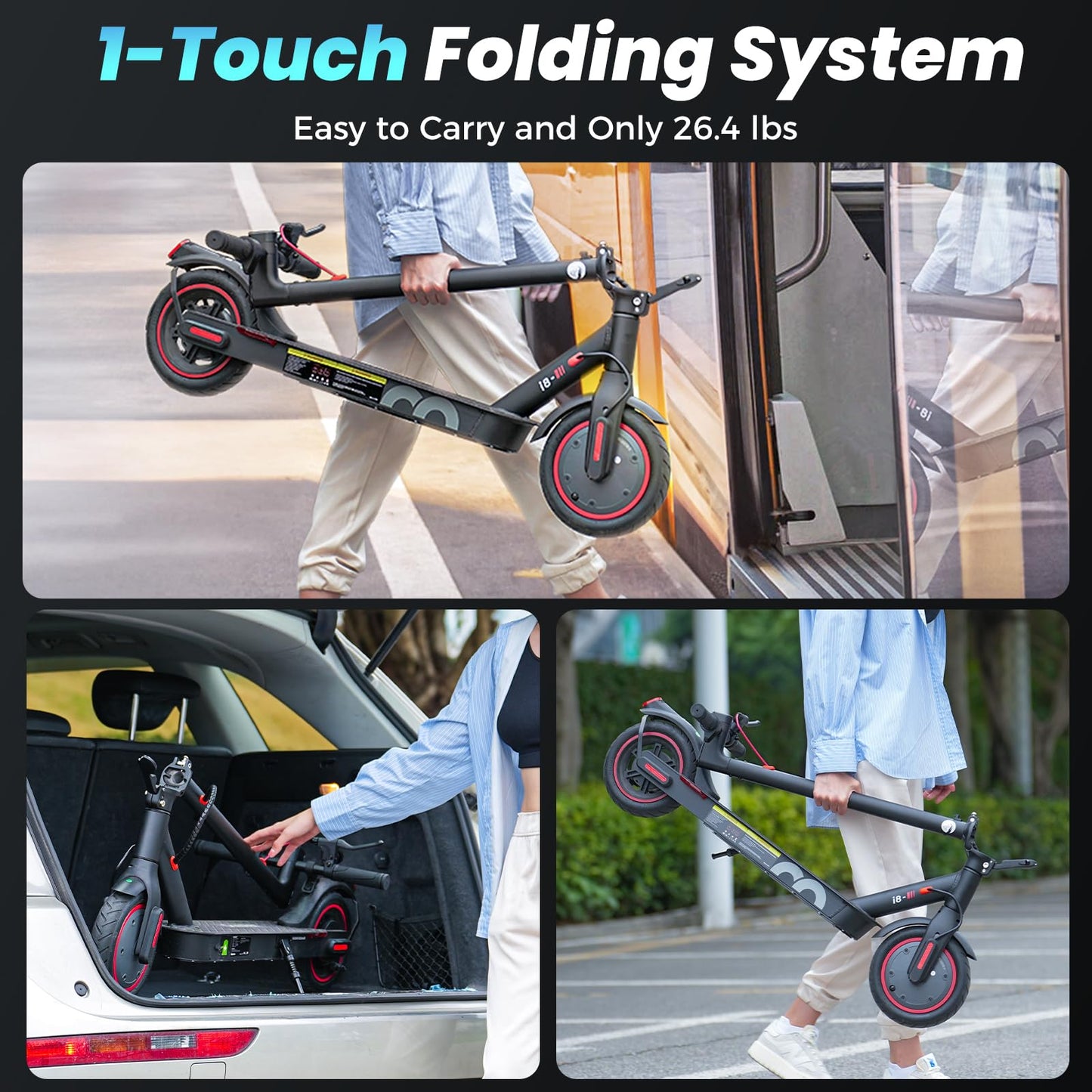 iScooter Electric Scooter Adults & Big Kids, 500/650 Peak Power, Up to 15/18/25 Miles Range, 19/22/25 MPH Top Speed, Cruise Control, Dual Braking System, Foldable E Scooter for Commuting & Campus Use