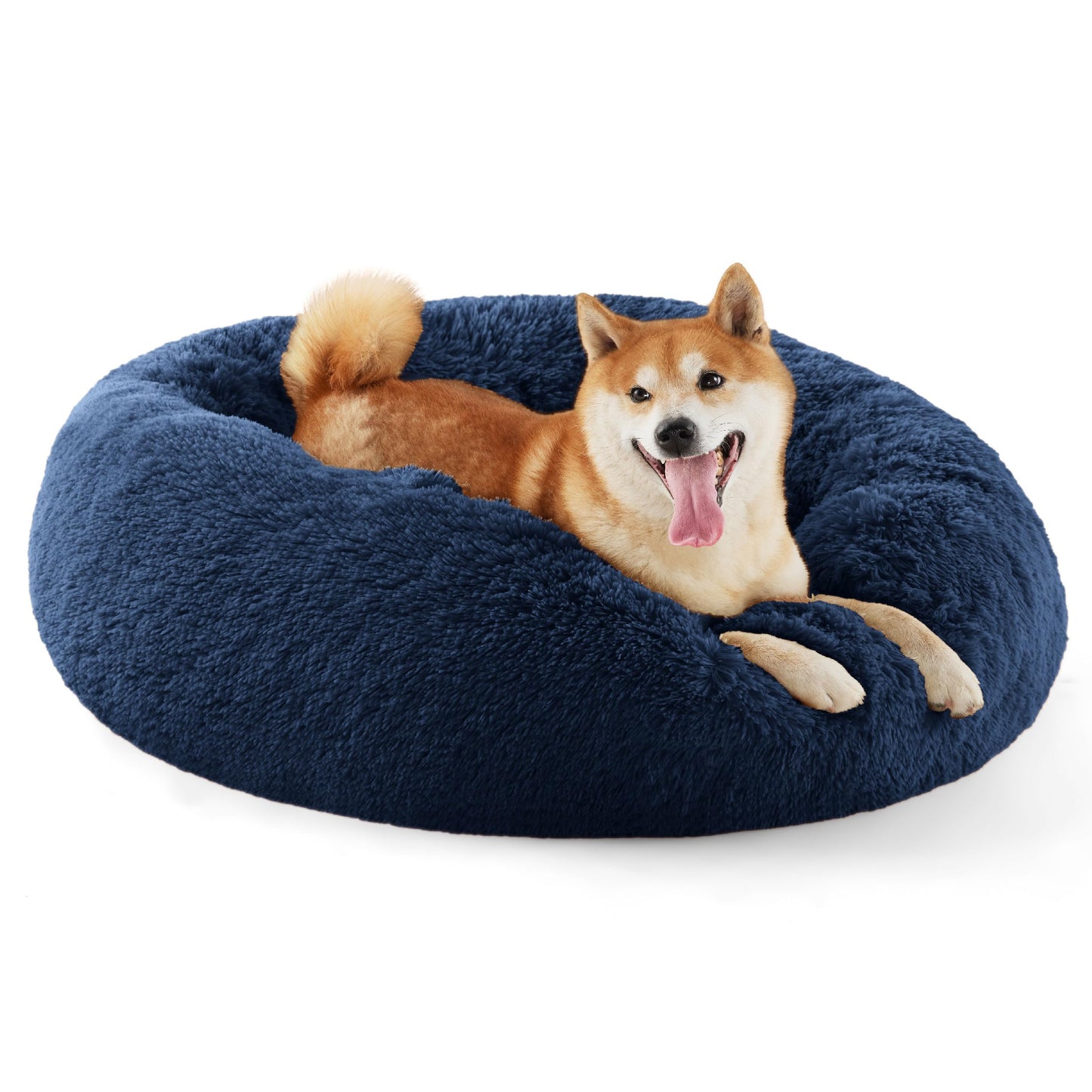 Bedsure Calming Dog Bed Medium Size Dog - Donut Washable Medium Pet Bed, 30 inches Anti-Slip Round Fluffy Plush Faux Fur Cat Bed, Fits up to 45 lbs Pets, Camel