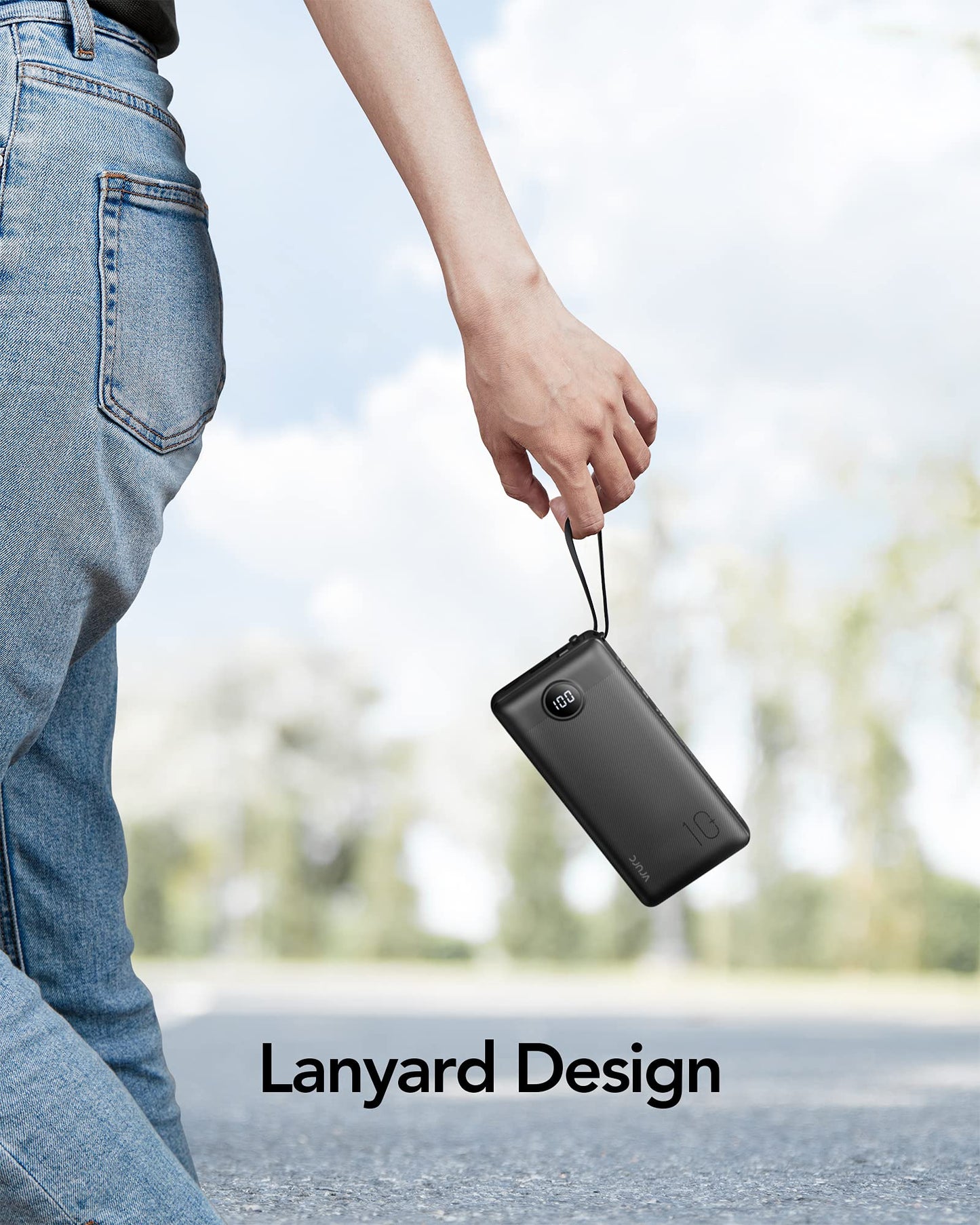 VRURC Portable Charger Power Bank, 10000mAh Travel Essentials Battery Pack, 5 Outputs 2 Inputs Slim Charing Bank Built-in Cables Cords Wires Compatible with iPhone,Samsung,Android-White(1 Pack)