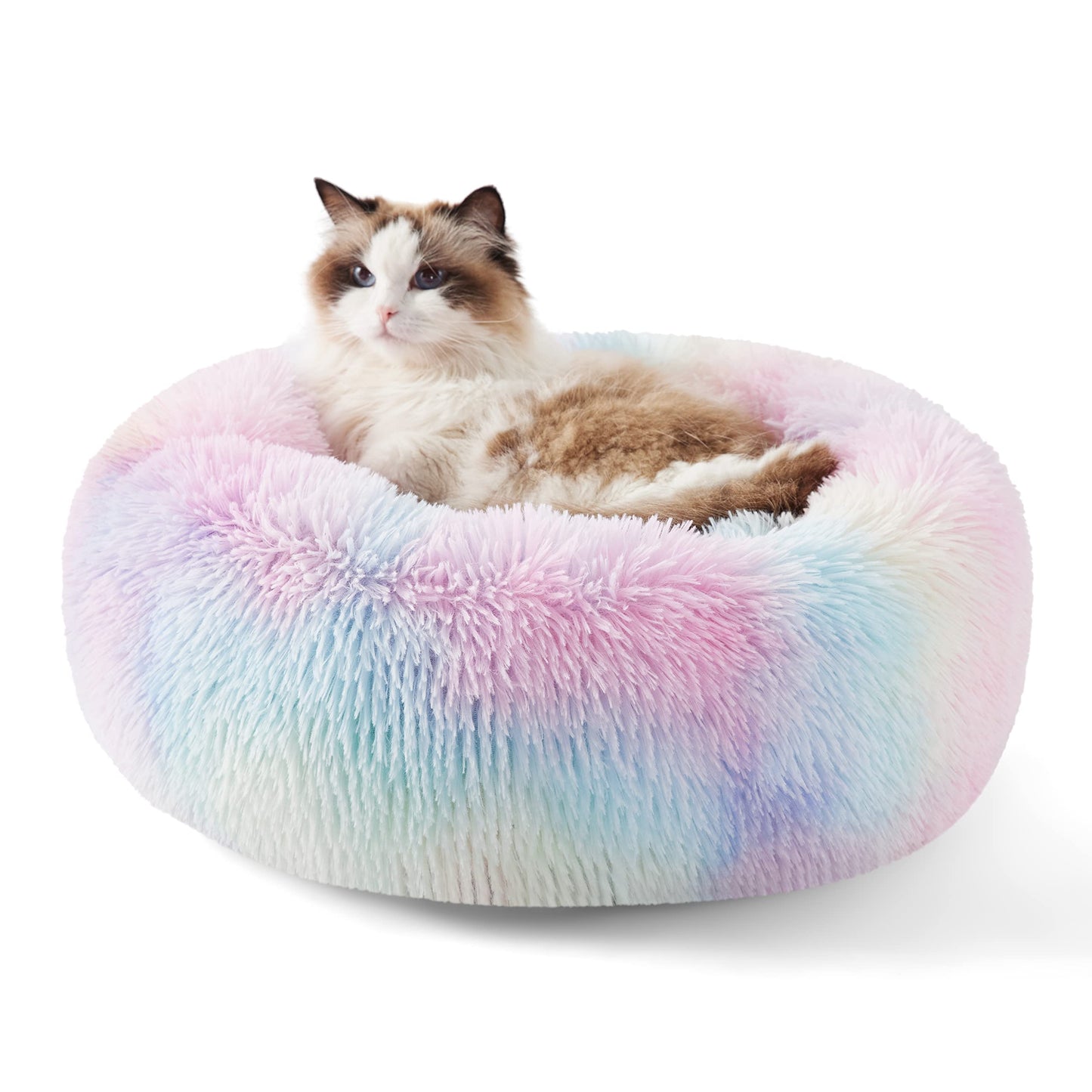 Bedsure Calming Dog Bed Medium Size Dog - Donut Washable Medium Pet Bed, 30 inches Anti-Slip Round Fluffy Plush Faux Fur Cat Bed, Fits up to 45 lbs Pets, Camel