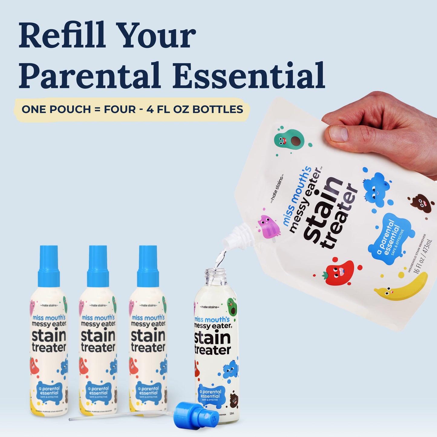 Miss Mouth's Messy Eater Stain Treater - 32oz Refill - Newborn & Baby Essentials - No Dry Cleaning Food, Grease, Coffee Off Laundry, Underwear, Fabric