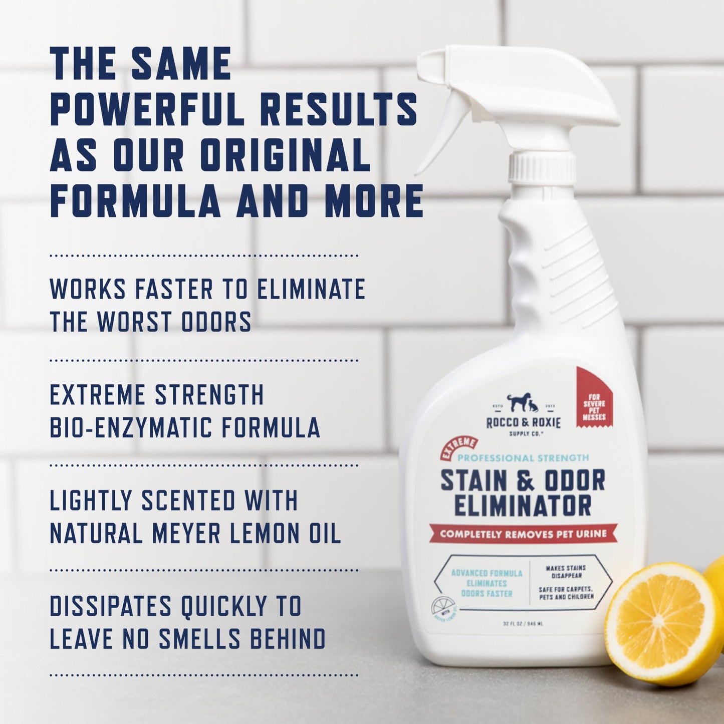 Rocco & Roxie Supply Co. Stain & Strong Odor Eliminator, Enzyme Cleaner, Pet Odor Eliminator for Home - Carpet Stain Remover for Cats & Dog Pee - Urine Destroyer - Carpet Cleaner Spray Clear, 32 Fl Oz