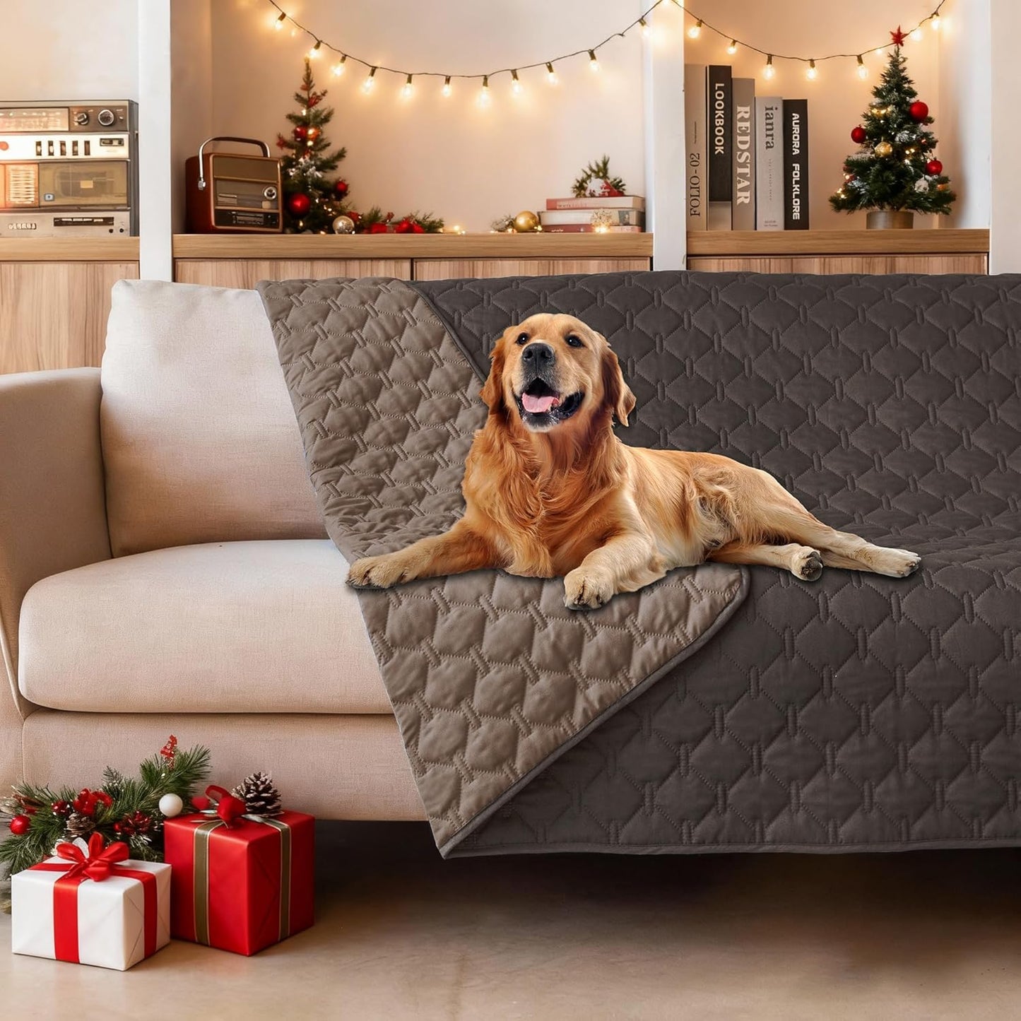 gogobunny 3X Stronger Waterproof Pet Blanket, Scratch Proof Furniture Protector for Dogs Cats, Reversible Cover 30x70 Inch, Dark Grey/Light Grey