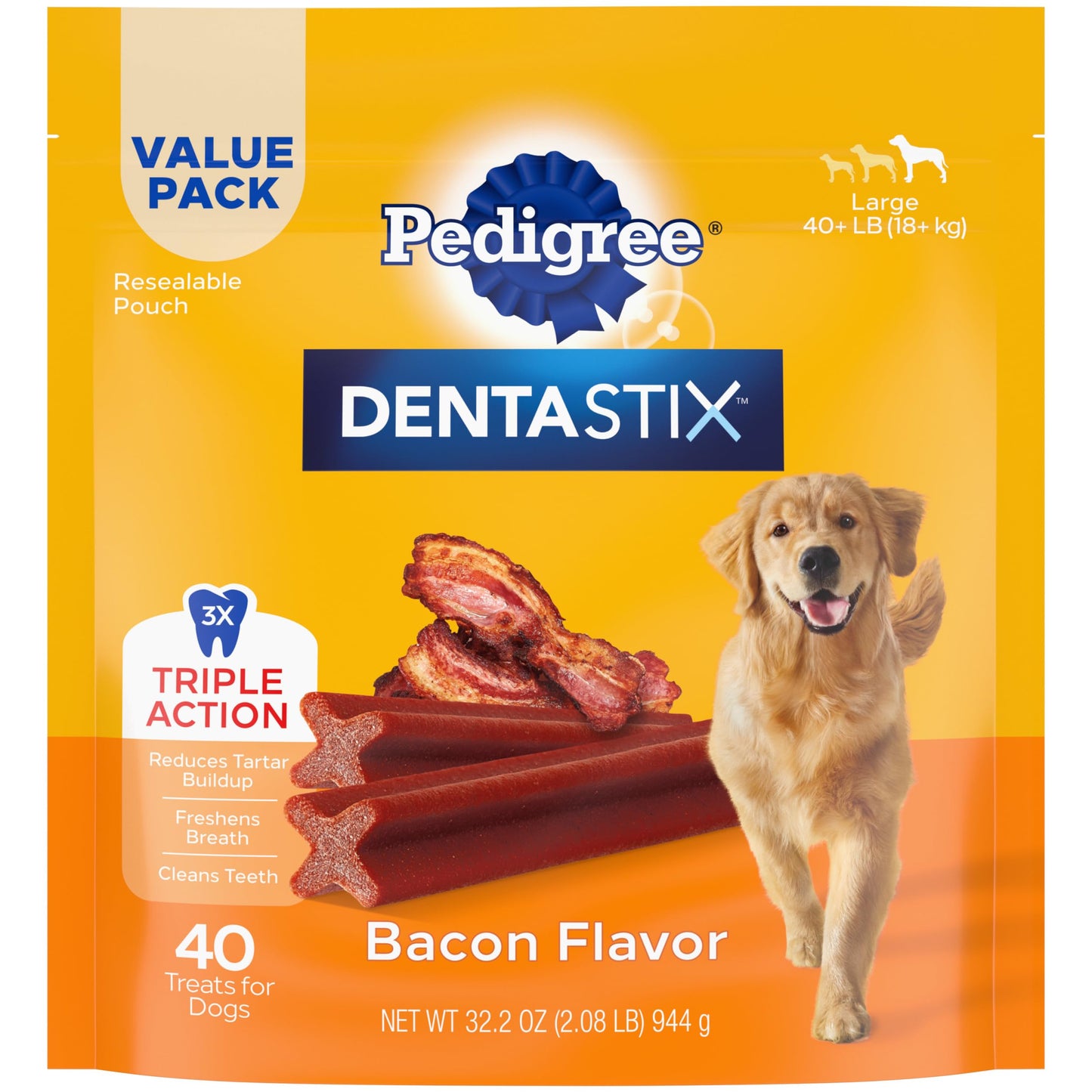 Pedigree Dentastix Large Breed Dog Treats, Fresh Flavor, 1.87 lb. Bag (36 Treats)