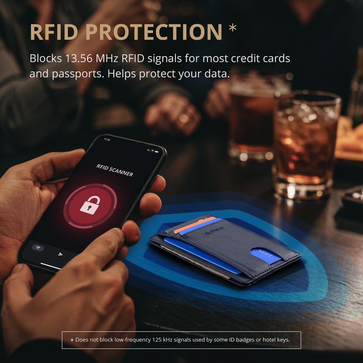 Buffway Slim Minimalist Front Pocket RFID Blocking Leather Wallets for Men and Women - Alaska Black